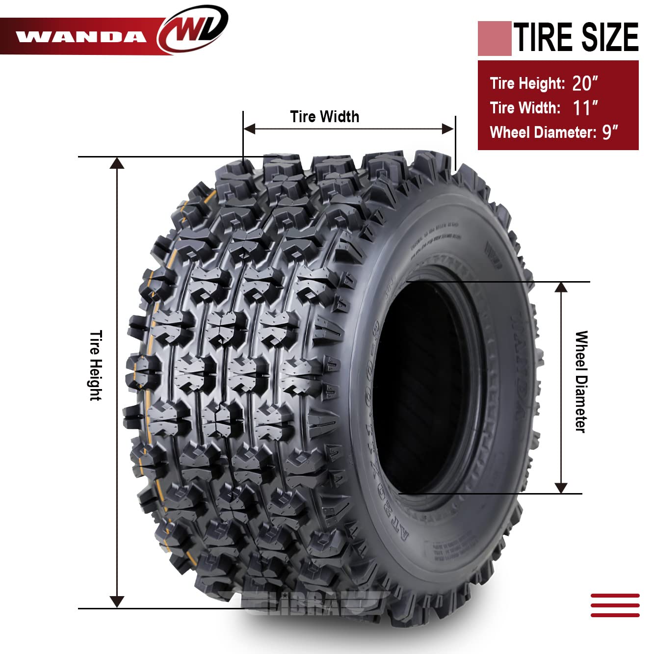 Wanda Set 2 Sport Atv Tires At 20X11-9 P357 Gncc (Grand National Cross Country) Race Tire -0.71'' Lugs 10085
