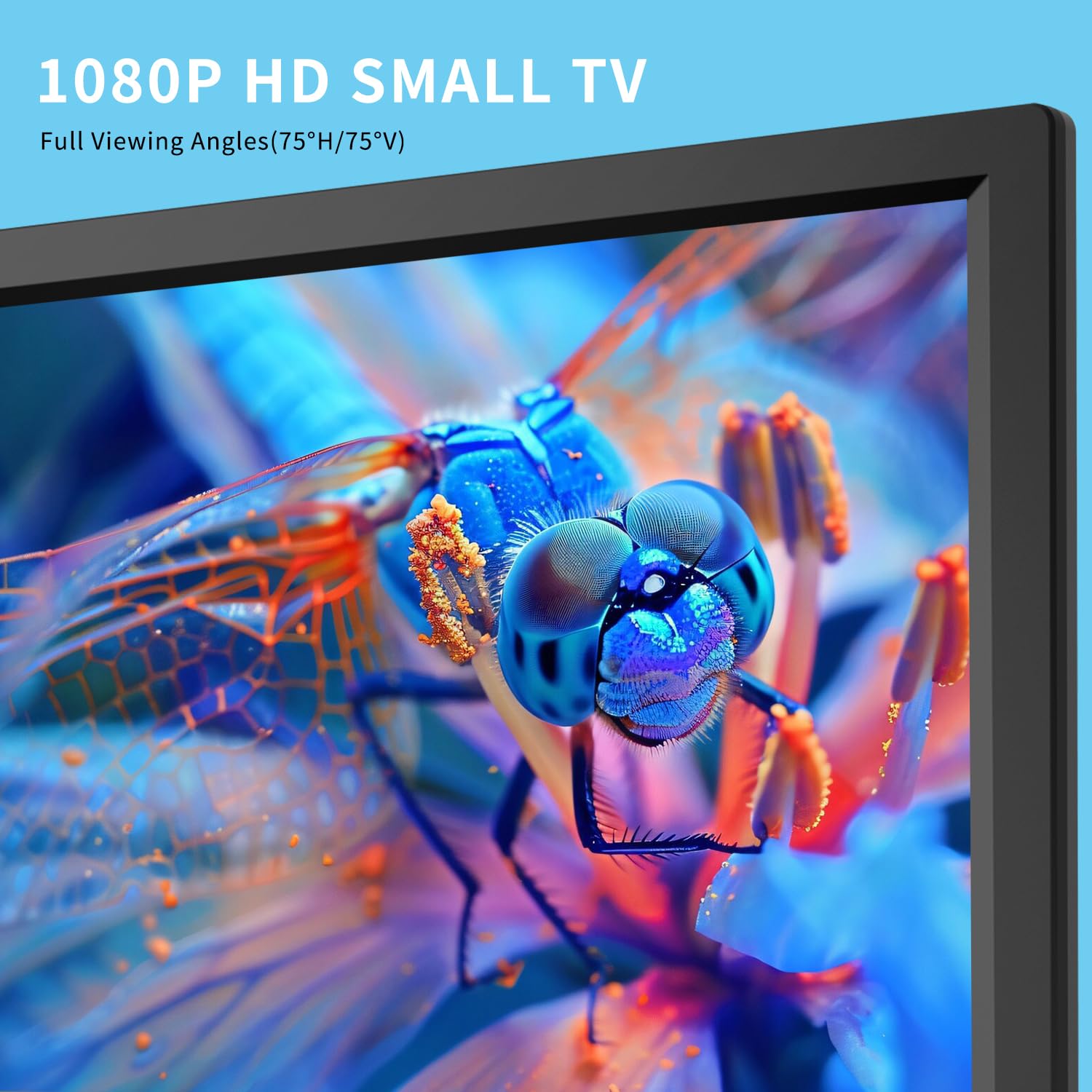 Jexiop 16-Inch Flat Screen TV - Full HD 1080P, Remote Control, Black, Dual Power DC-12V & AC Adapter for Kitchen & RV