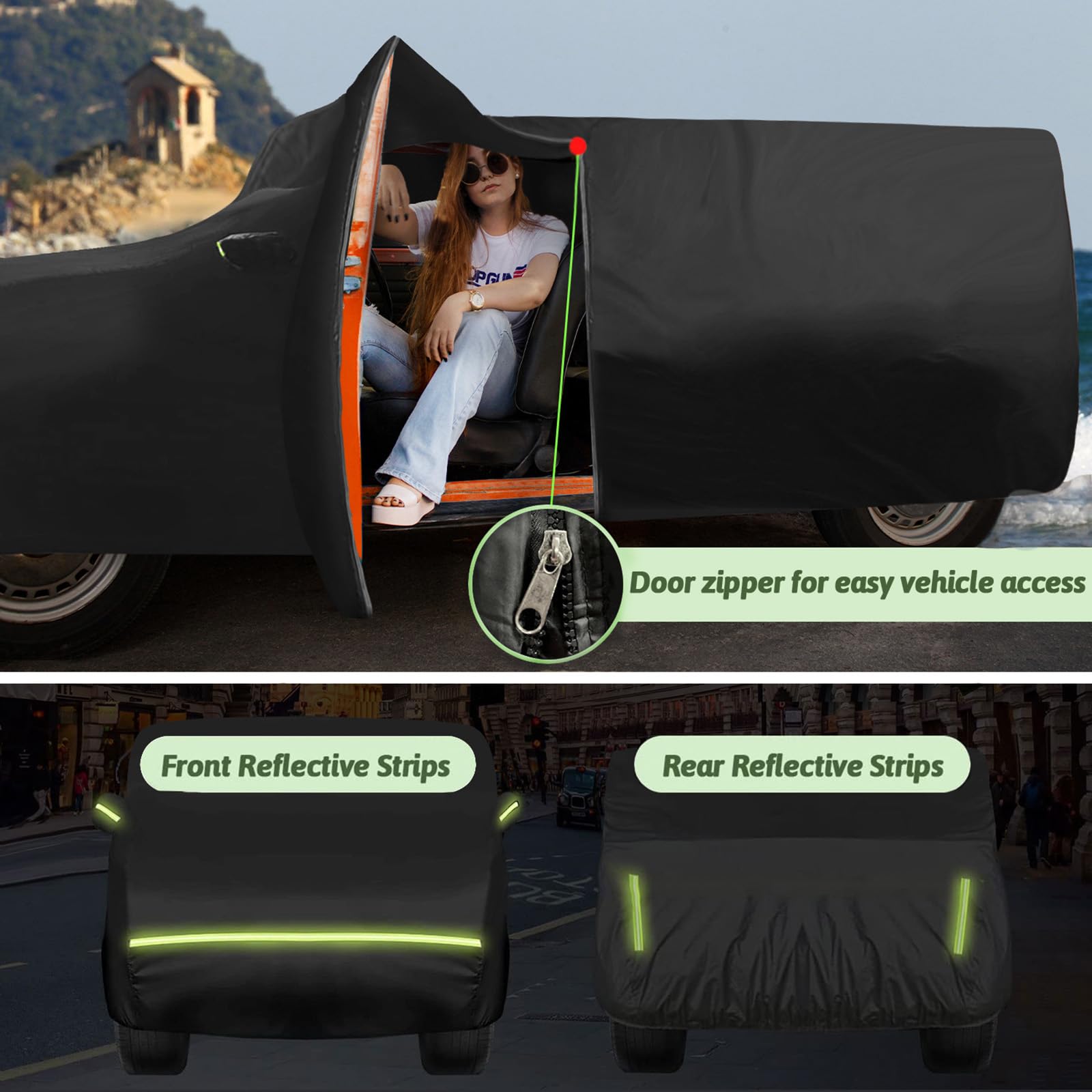 BETERNY Bronco 4 Door Car Cover - 6 Layers Waterproof & UV Protection, Black, Model BRF016
