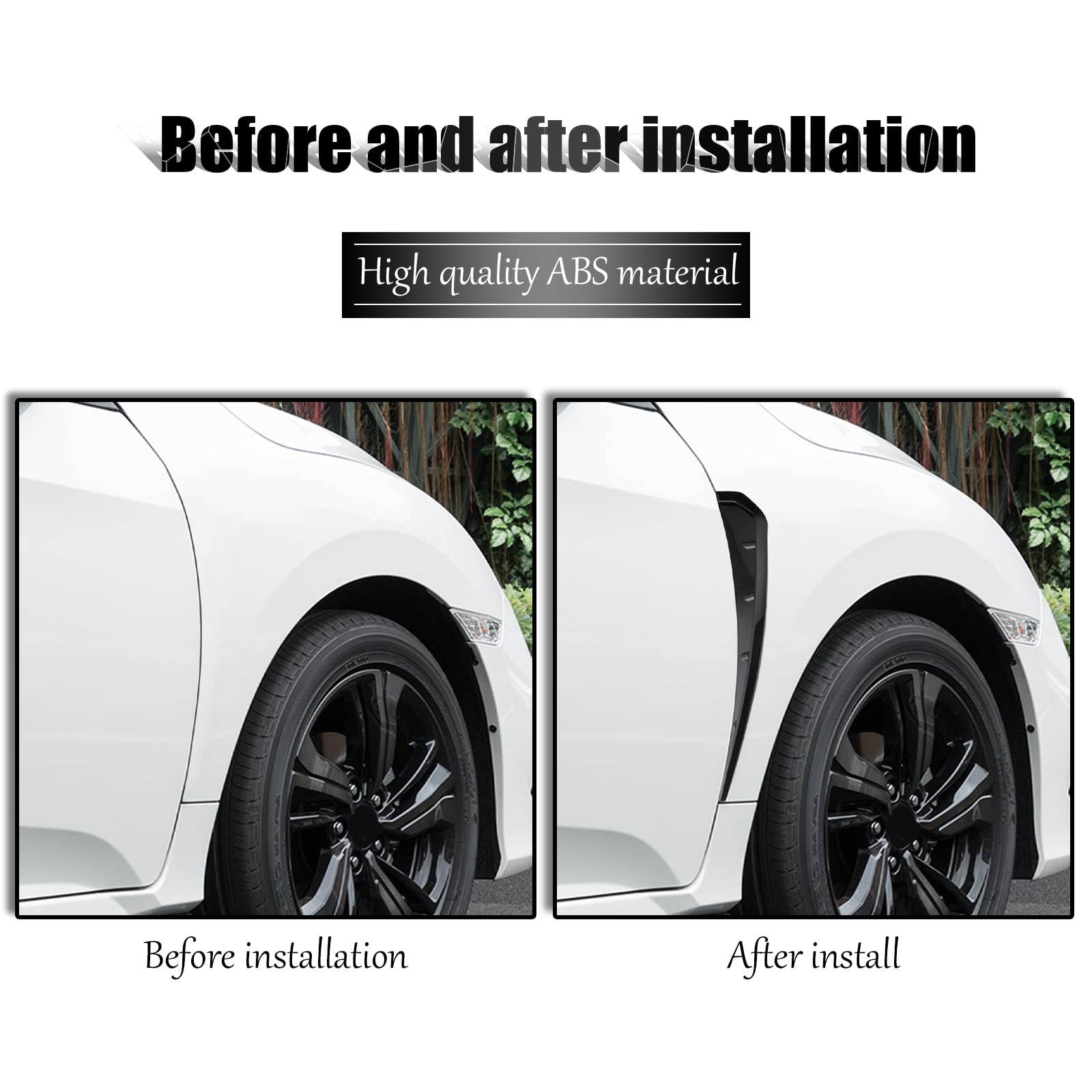 Miytsya 2 Pcs Car Fender Side Vents, Abs Carbon Fiber Spoiler, Fender Decorative Stickers, Air Flow Intake Hole Grille Auto Exte
