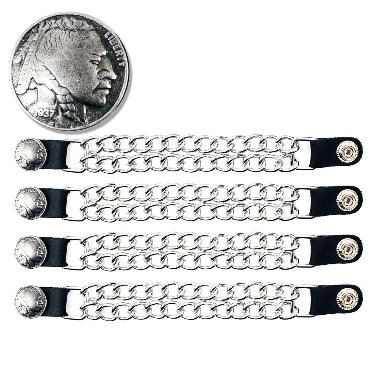 Milwaukee Leather Indian Head Medallion Vest Extender - Double Chrome Chains Genuine Leather 8.5 Extension 4-PCS MLA6044SET - 