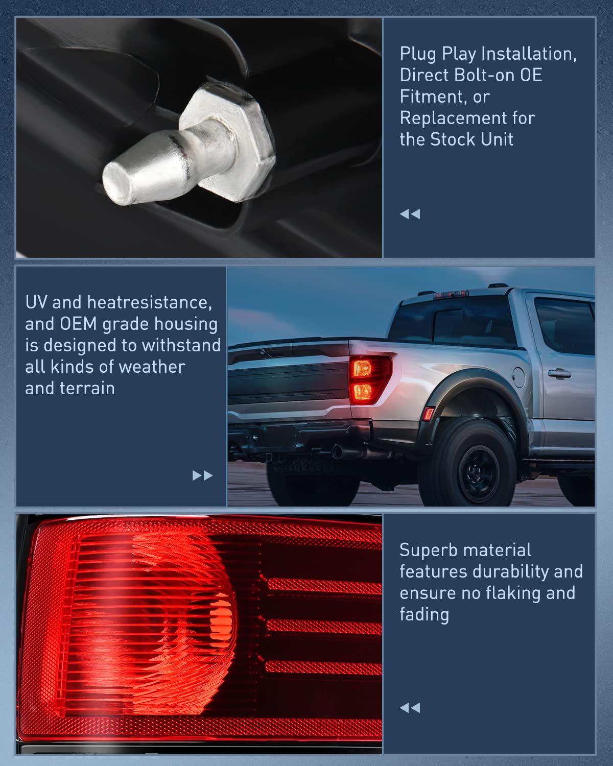 Nilight Taillight Assembly for 2009-2014 Ford F150 Pickup Truck, Right Rear Lamp, OE Style, Black-Passenger Side, Model NA809