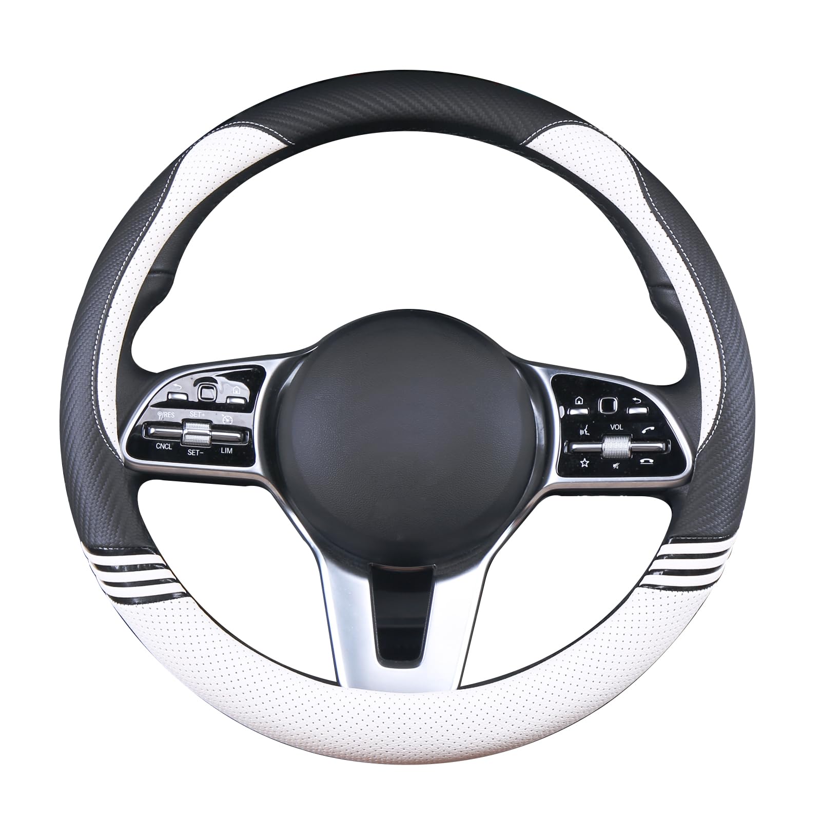 Binsheo Cute Steering Wheel Cover For Girls Women Leather Universal 15 Inch,Black And White