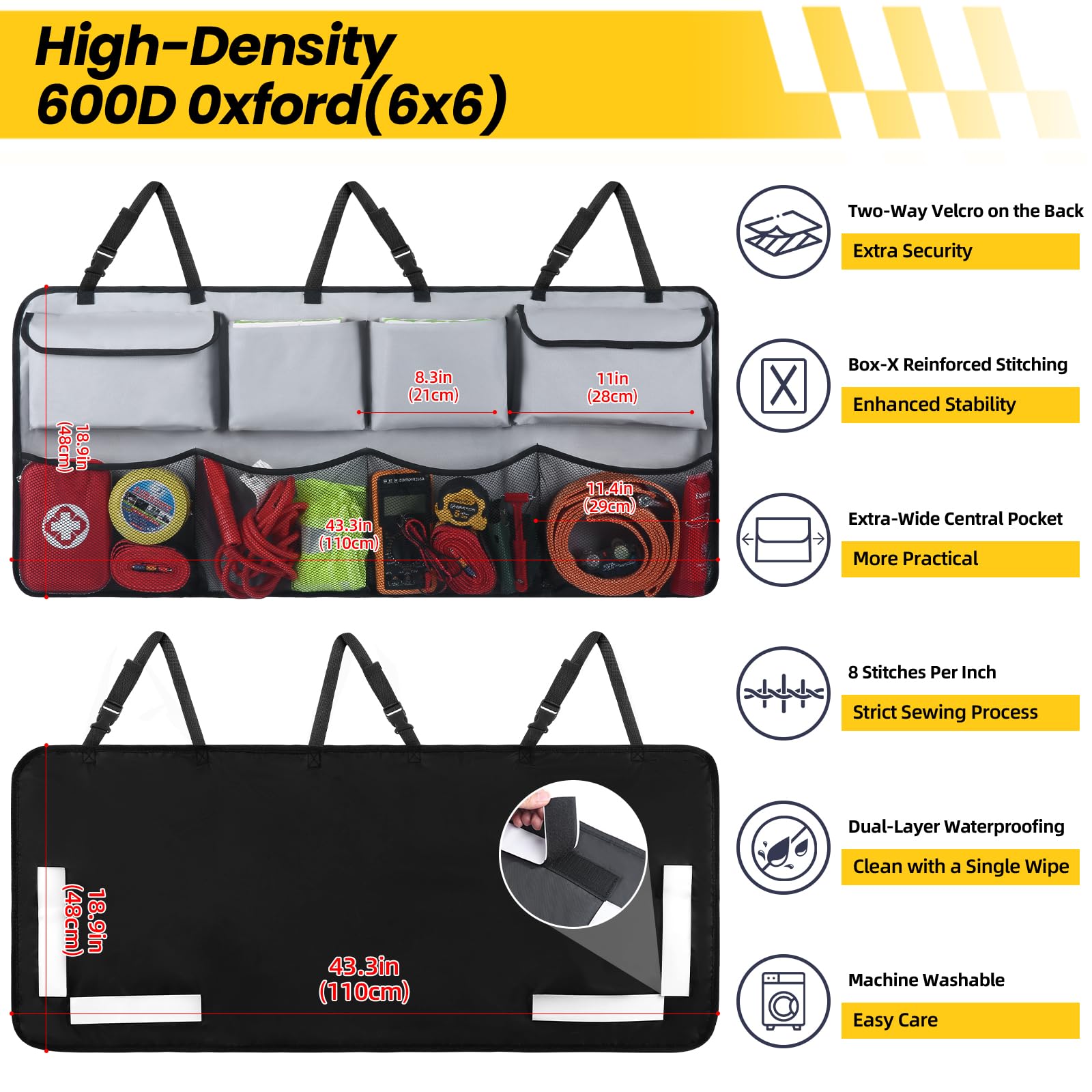 Car Trunk Organizer & Backseat Hanging Organizer With 8 Large Storage Bags - Super Capacity With 30% Extra Storage Space For Suv