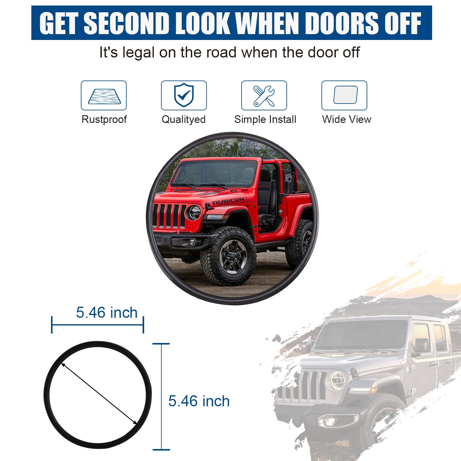 Wrangler Mirrors Doors off Compatible with Jeep Wrangler JL JLU & Jeep Gladiator (JT) 2018 2019 2020 2021 2022 2023 2024 2025, J