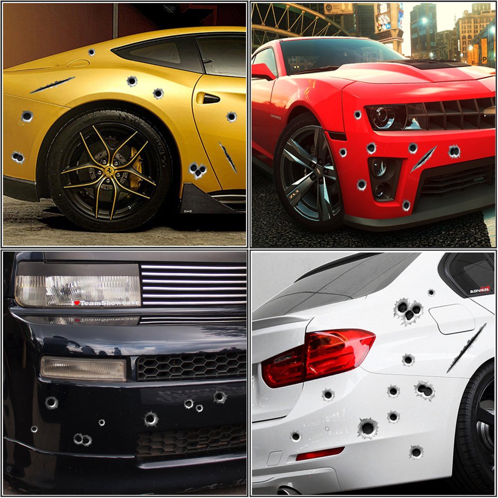 1797 Bullet Holes Stickers Decals Car 3D Fade Funny Lifelike Automotive Tattoo Hood Front Cover Decorations Accessories Waterpro