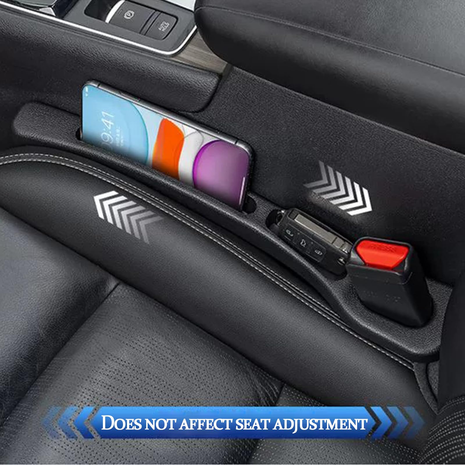 Car Seat Gap Filler Organizer Universal Fit Car Suv Truck Console Side Plug Strip Stopping Phone Key From Falling, Pack Of 2 Bla