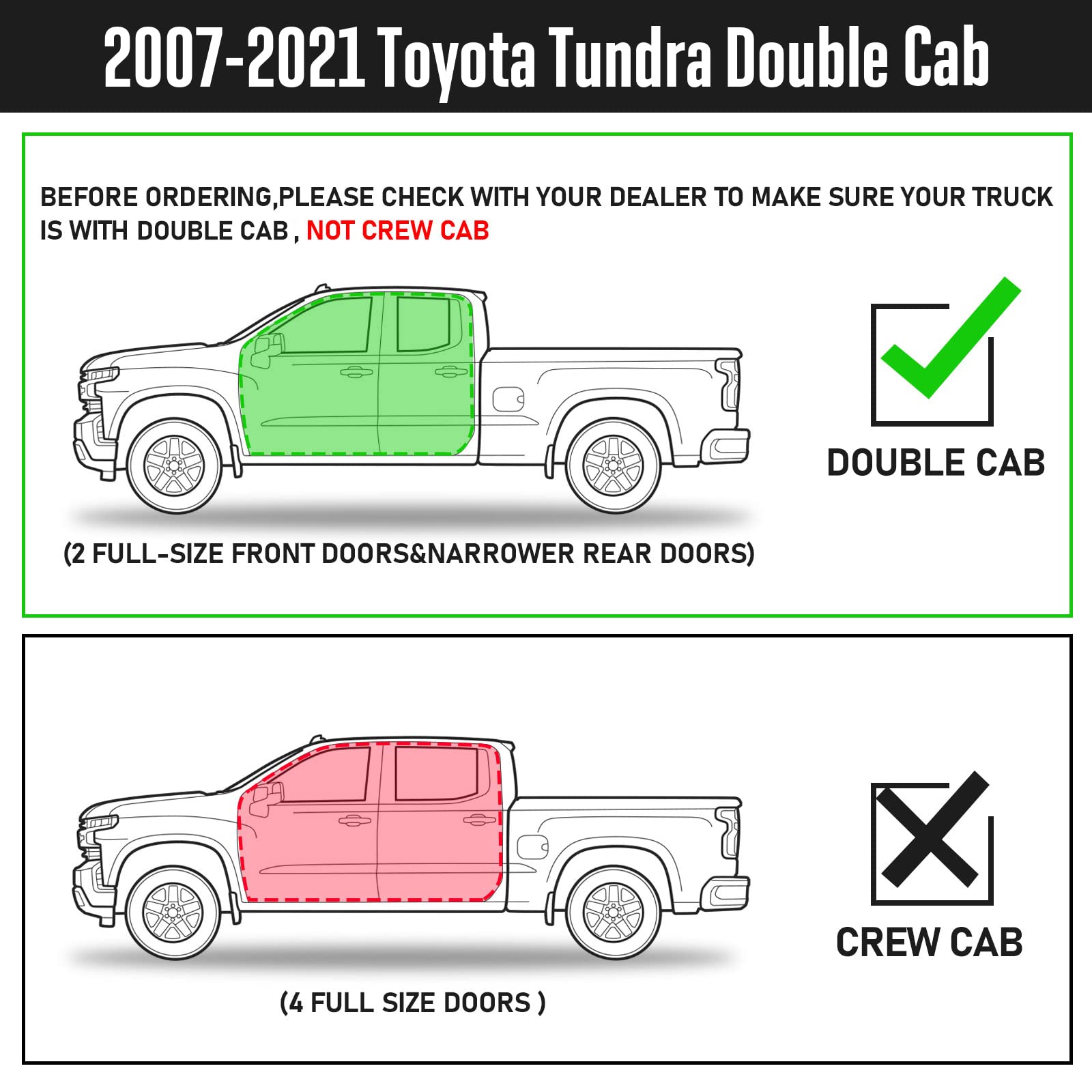 SMANOW Running Boards Side Steps Compatible with 2007-2021 Toyota Tundra Double Cab with 2 Narrow Rear Door. Dual-Stage Textured