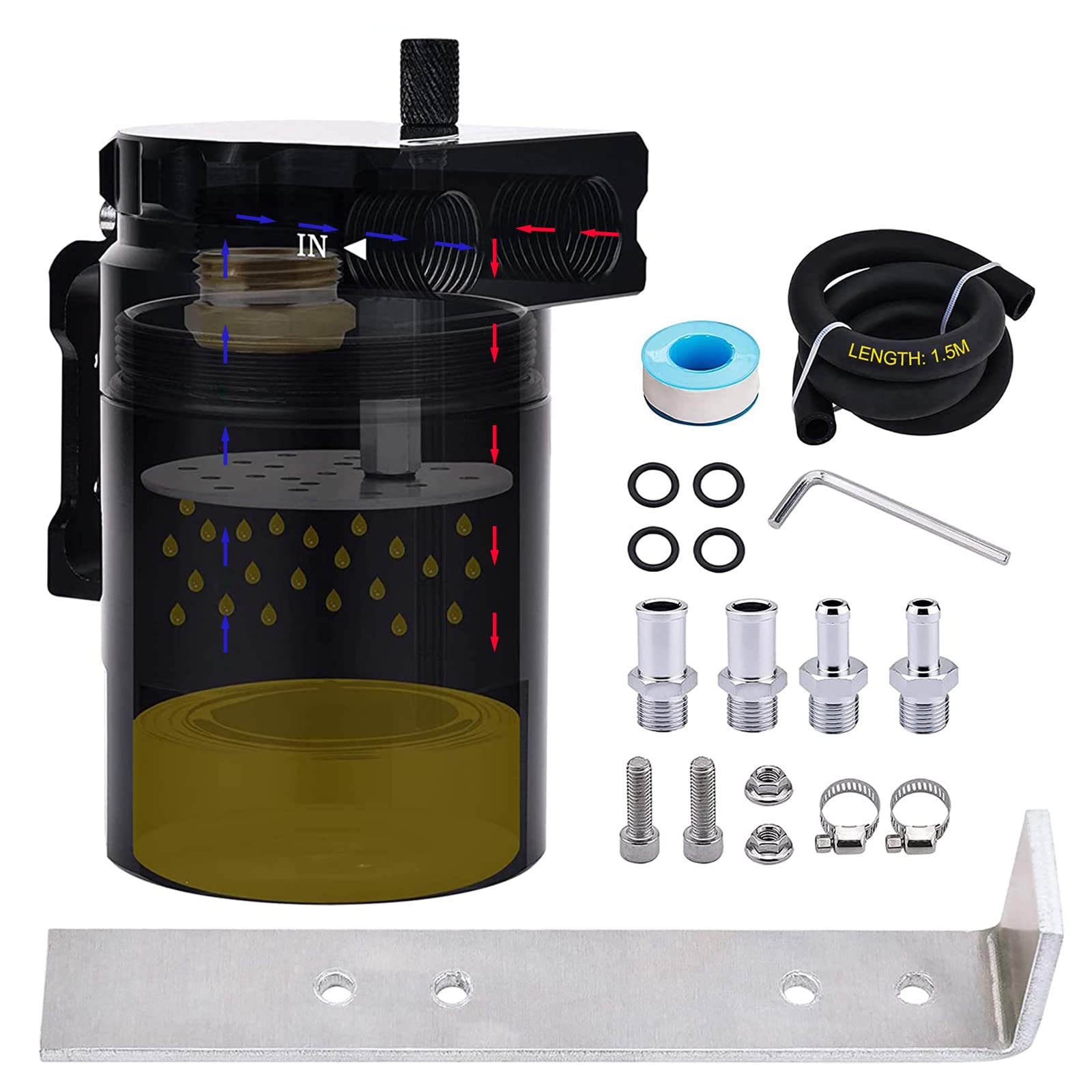 Speedwow Aluminum Oil Catch Can Tank Micron Bronze Baffled Filter With Hose Kit Universal Black 300Ml