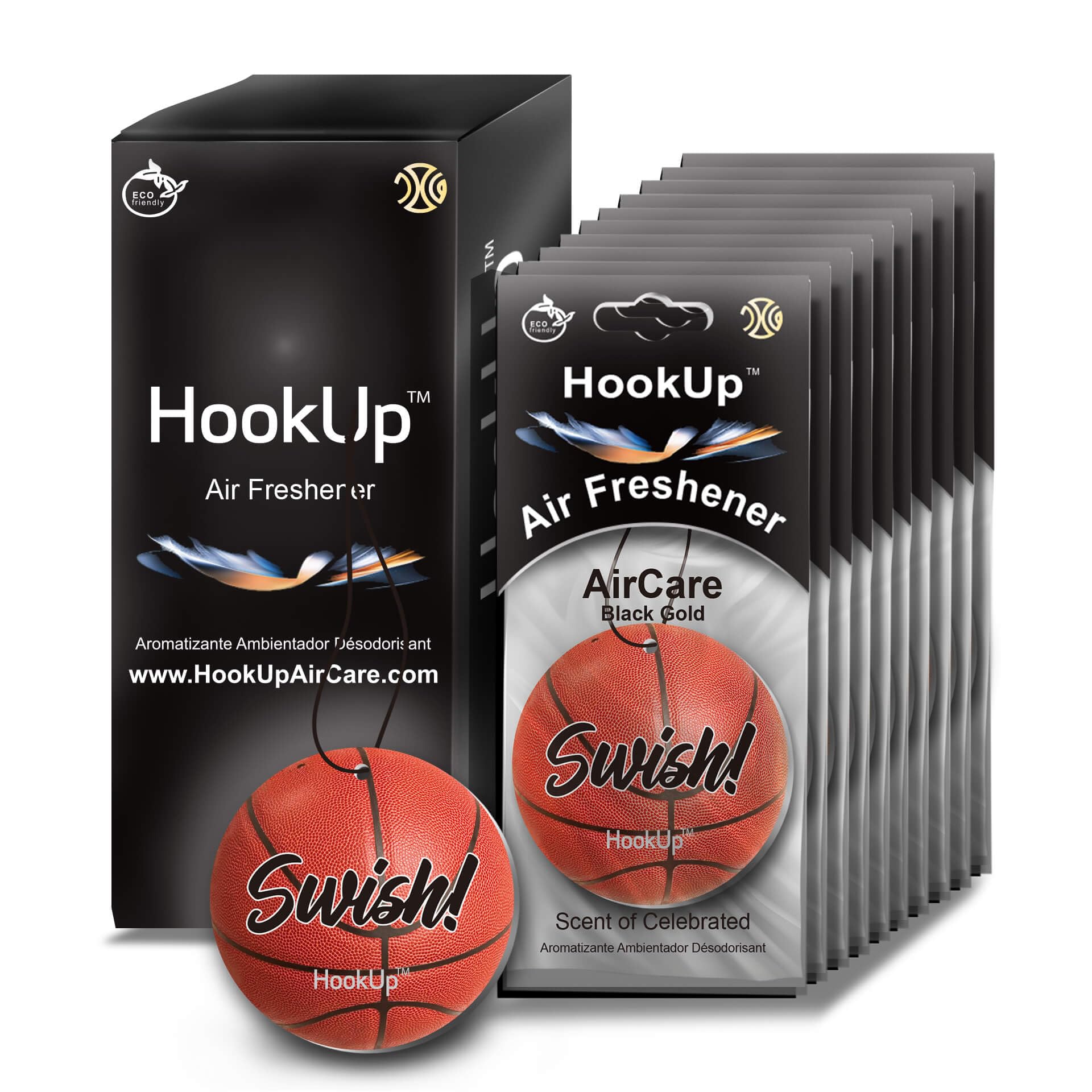Basketball Car Air Freshener by HookUp - 10 Pack - Black Gold Scent (Extra Strong) | Unique Basketball Gift for Players, Coach, 