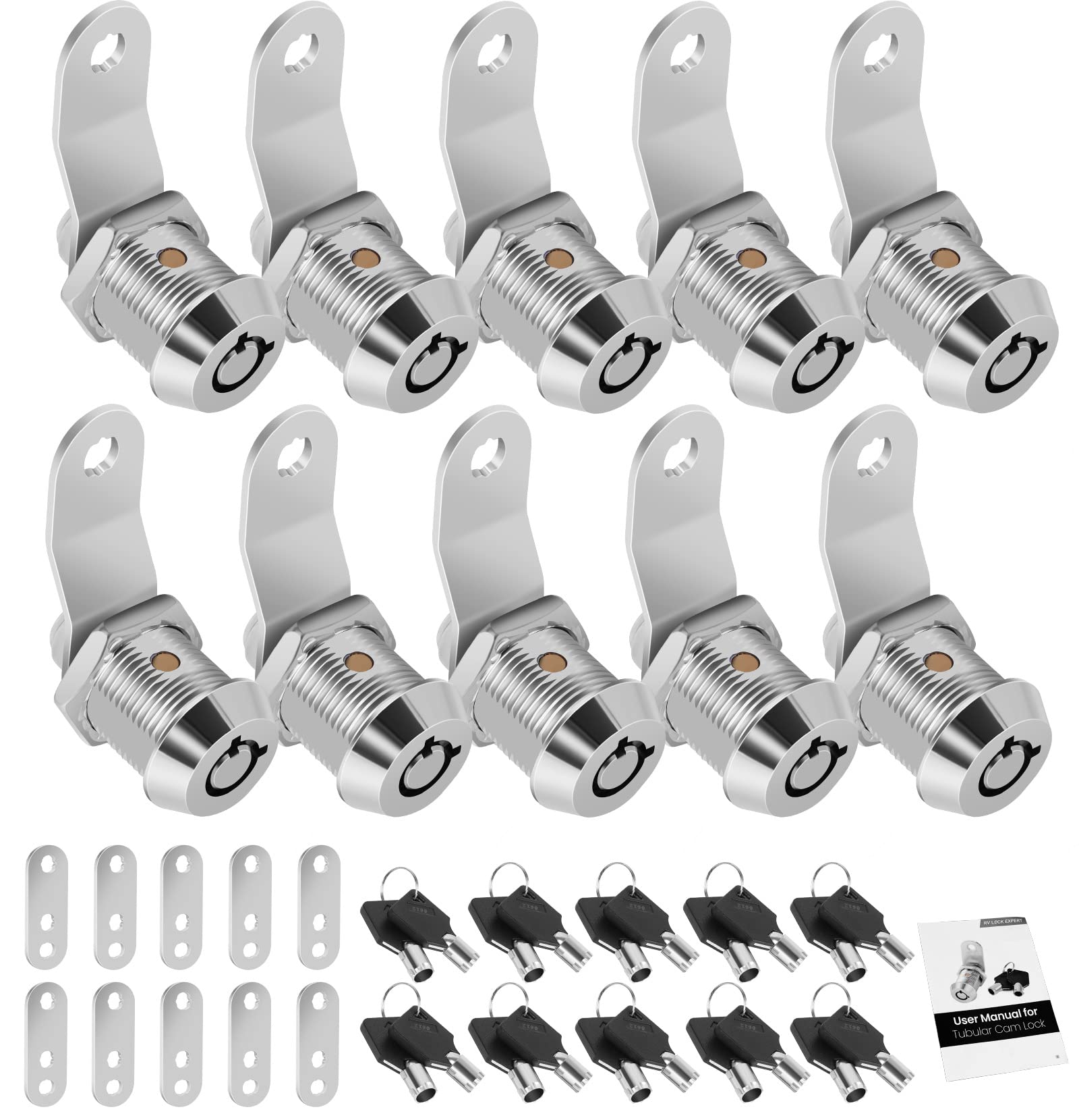 10 Pack Tool Box Lock With Keys, 5/8'' Cabinet Lock Cam Lock Keyed Alike, Toolbox Lock Replacement Lock For Mailbox Rv Storage D