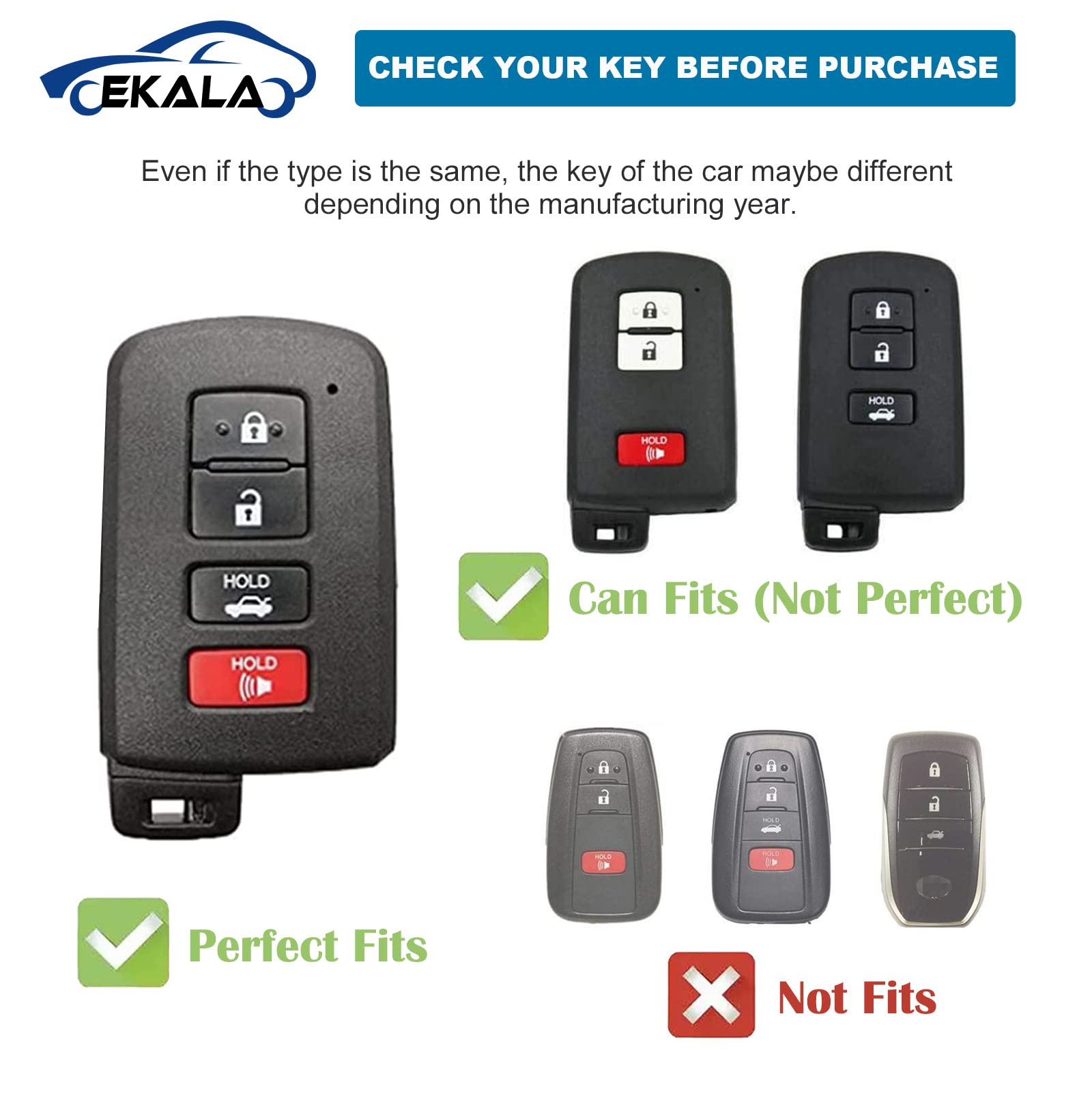 EKALA for Toyota Key Fob Cover with Leather Keychain Lanyard 4 Buttons Soft TPU Key Case Shell Fit for Toyota Camry Avalon Corol
