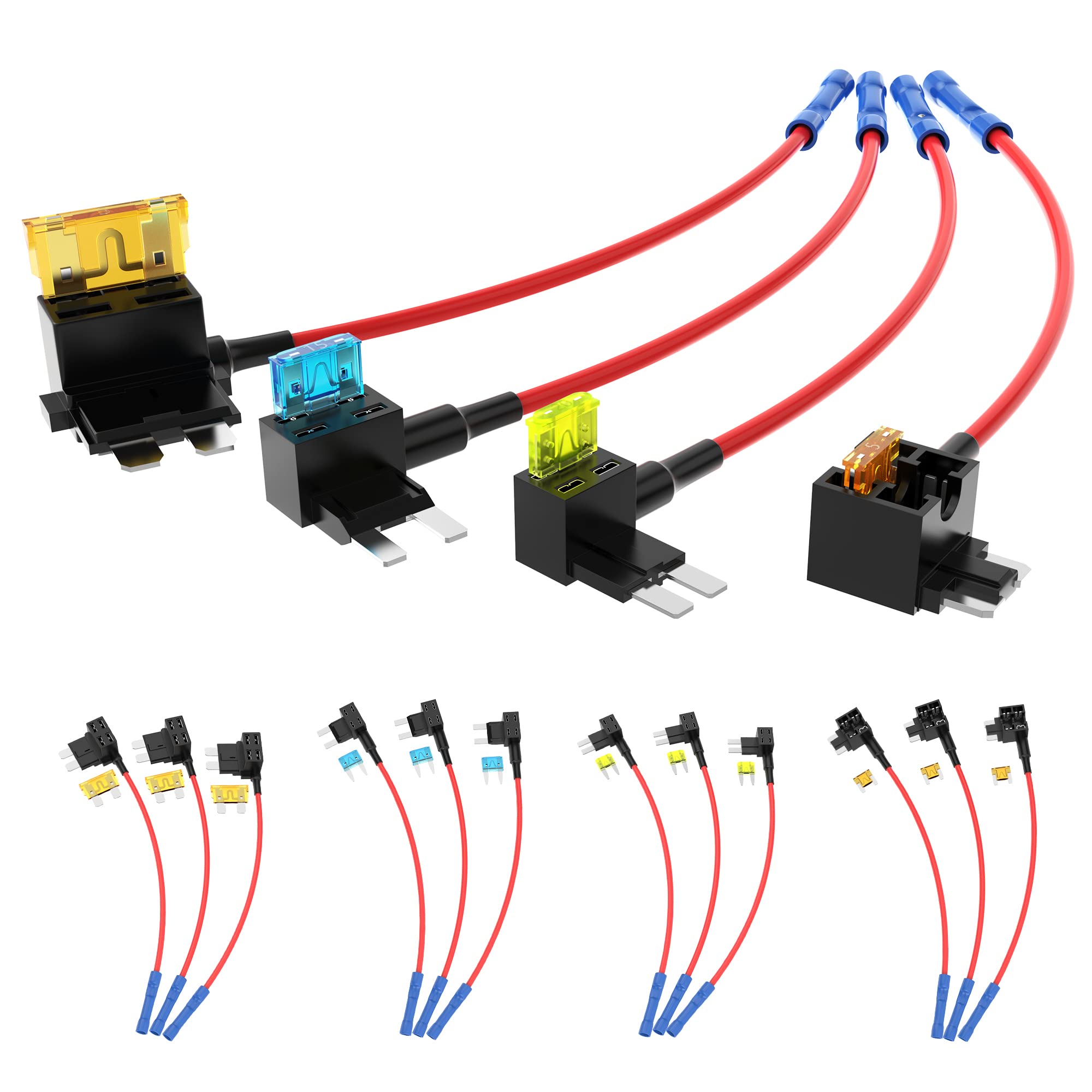 RVBOATPAT 16pcs Low Profile Mini Micro2 Fuse Taps Automotive Car Add a Circuit Fuse Kit 12V ATO ATC ATM APM Fuse Adapter Jumper 
