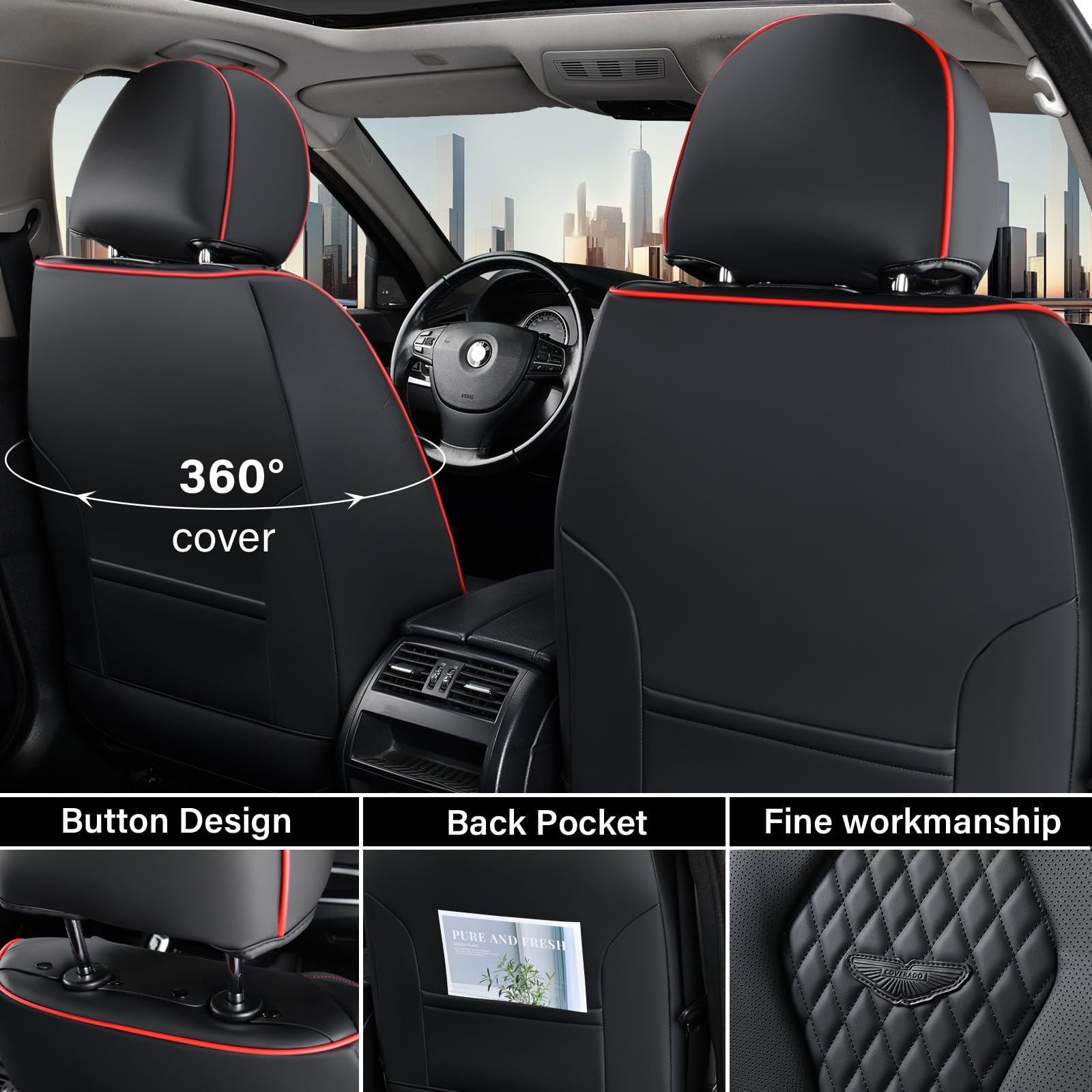 Coverado Car Seat Covers Full Set, Black Seat Covers, Waterproof Car Seat Cover, Car Seat Cushion, Car Seat Covers Front Seats B