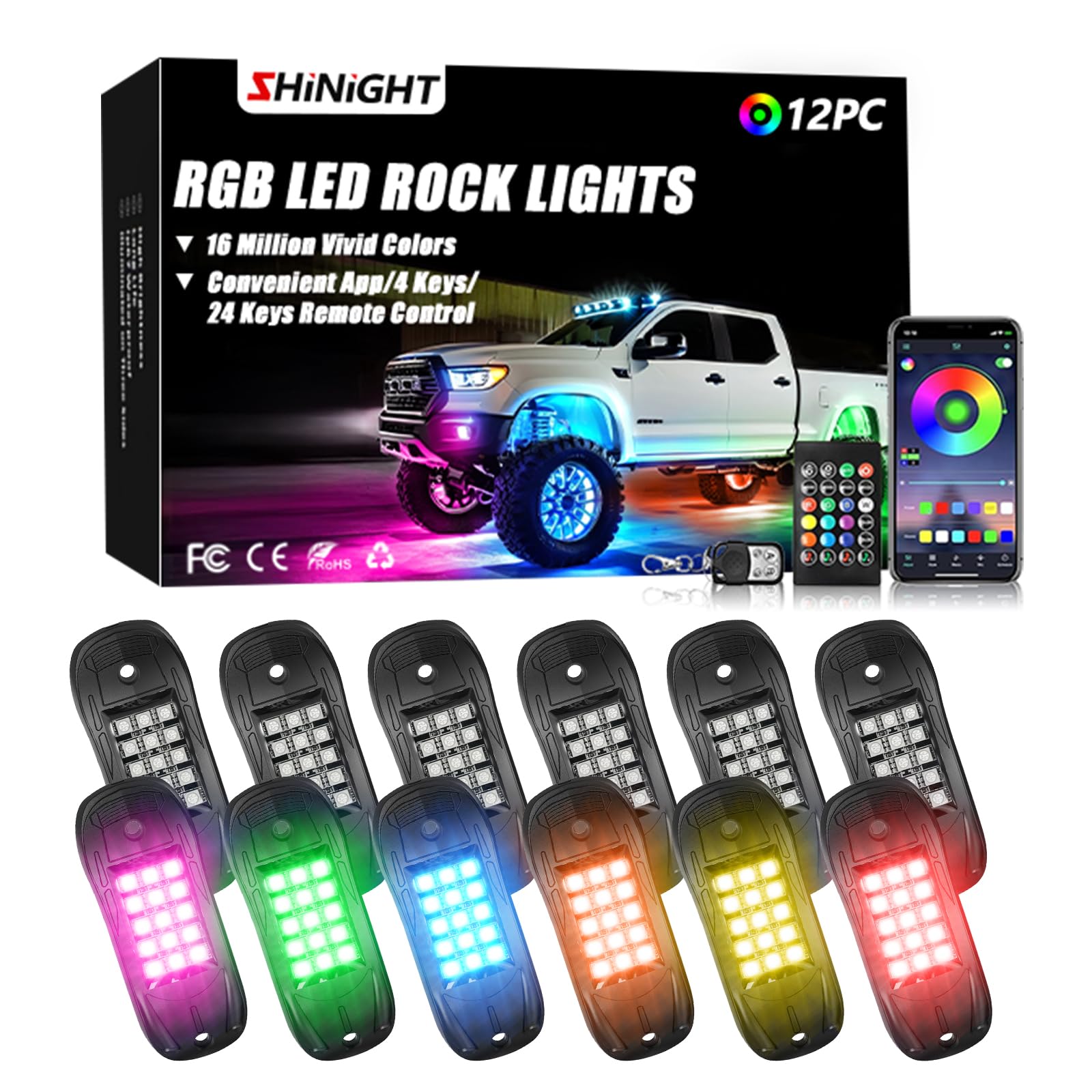 SHINIGHT Led Rock Lights for Trucks,12 Pods Lights for Jeep Brightness Truck underglow kit Exterior with App Control Flashing Mu