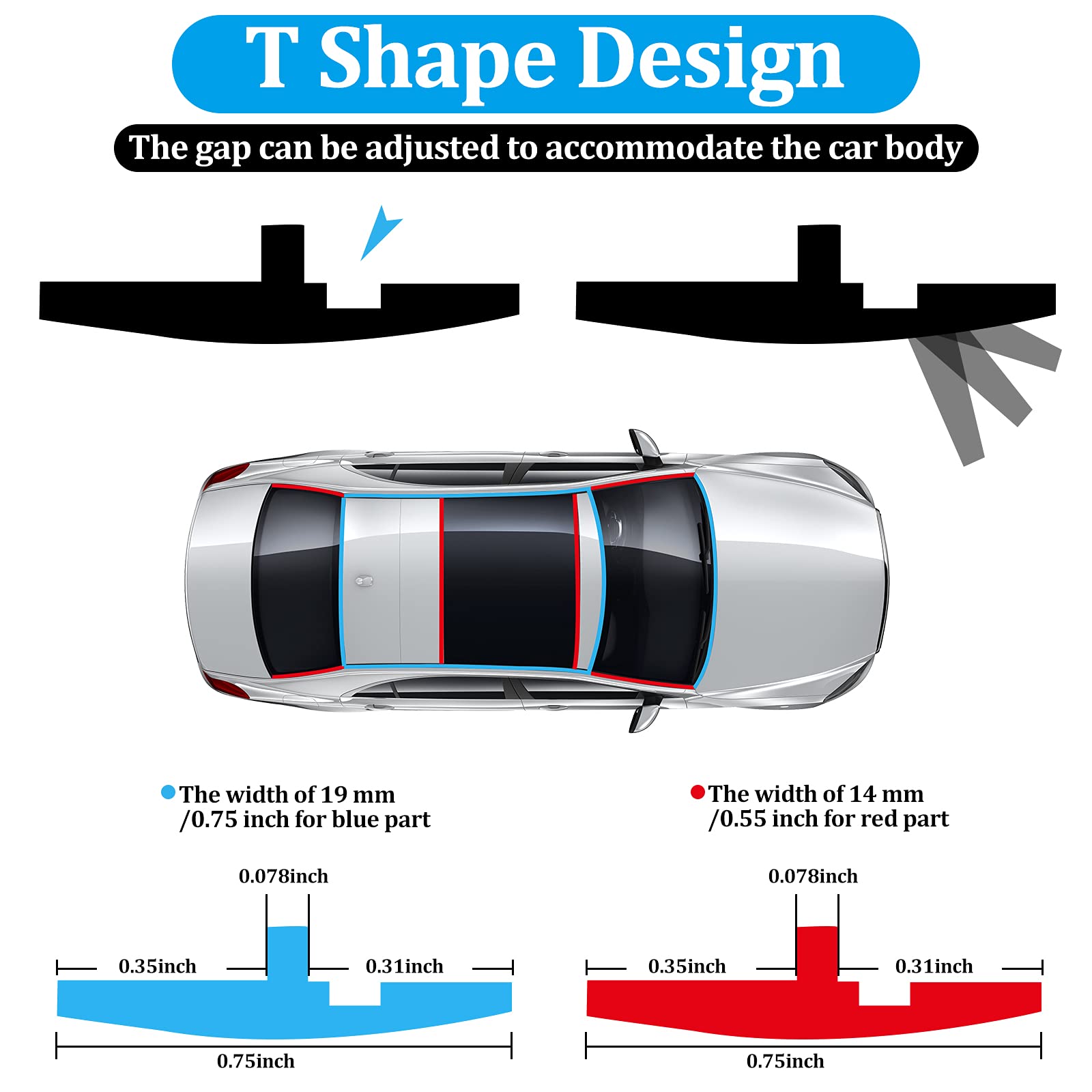 Frienda 2 Pieces Windshield Trim Windshield Rubber Seal 14mm 19mm Car Sunroof Seal Weather Stripping T Shape Seal Strip for Car