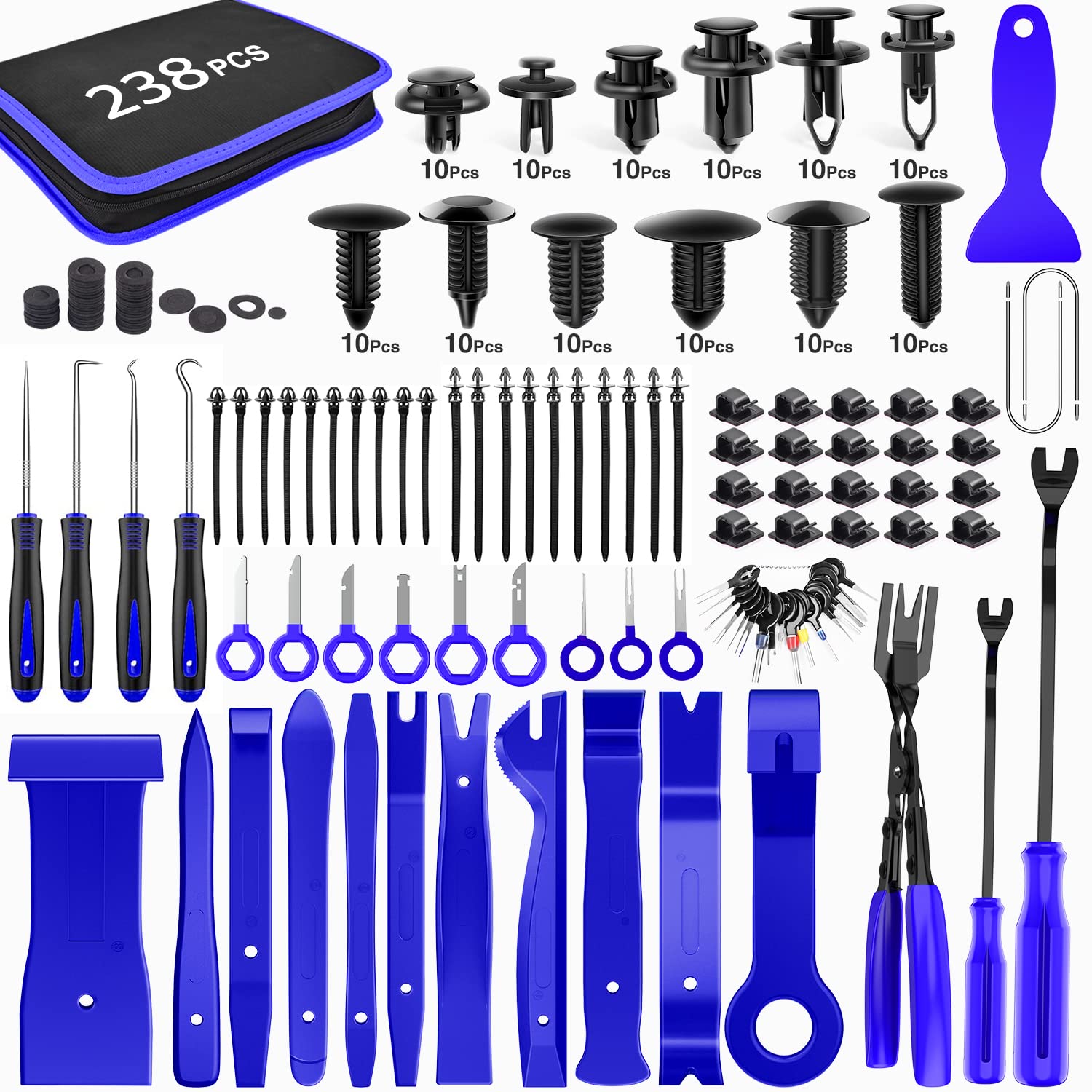 GOOACC 238Pcs Trim Removal Tool, Auto Push Pin Bumper Retainer Clip Set Fastener Terminal Remover Tool Adhesive Cable Clips Pry