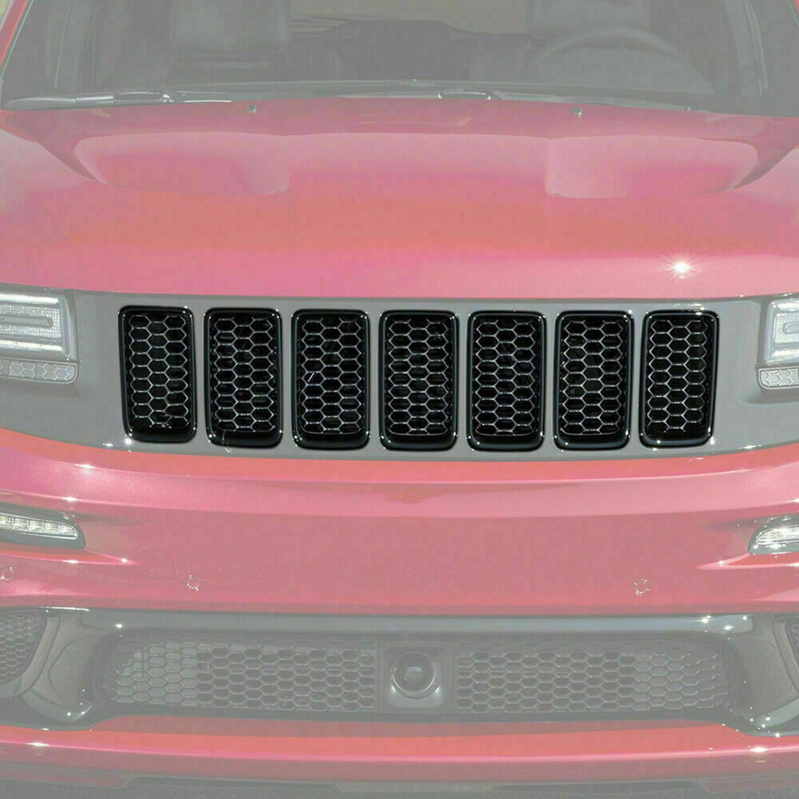 KYYET 7Pcs Front Bumper Rings Grill Vent Insert Trim Cover for 2014-2016 Jeep Grand Cherokee, Gloss Black, ABS Material