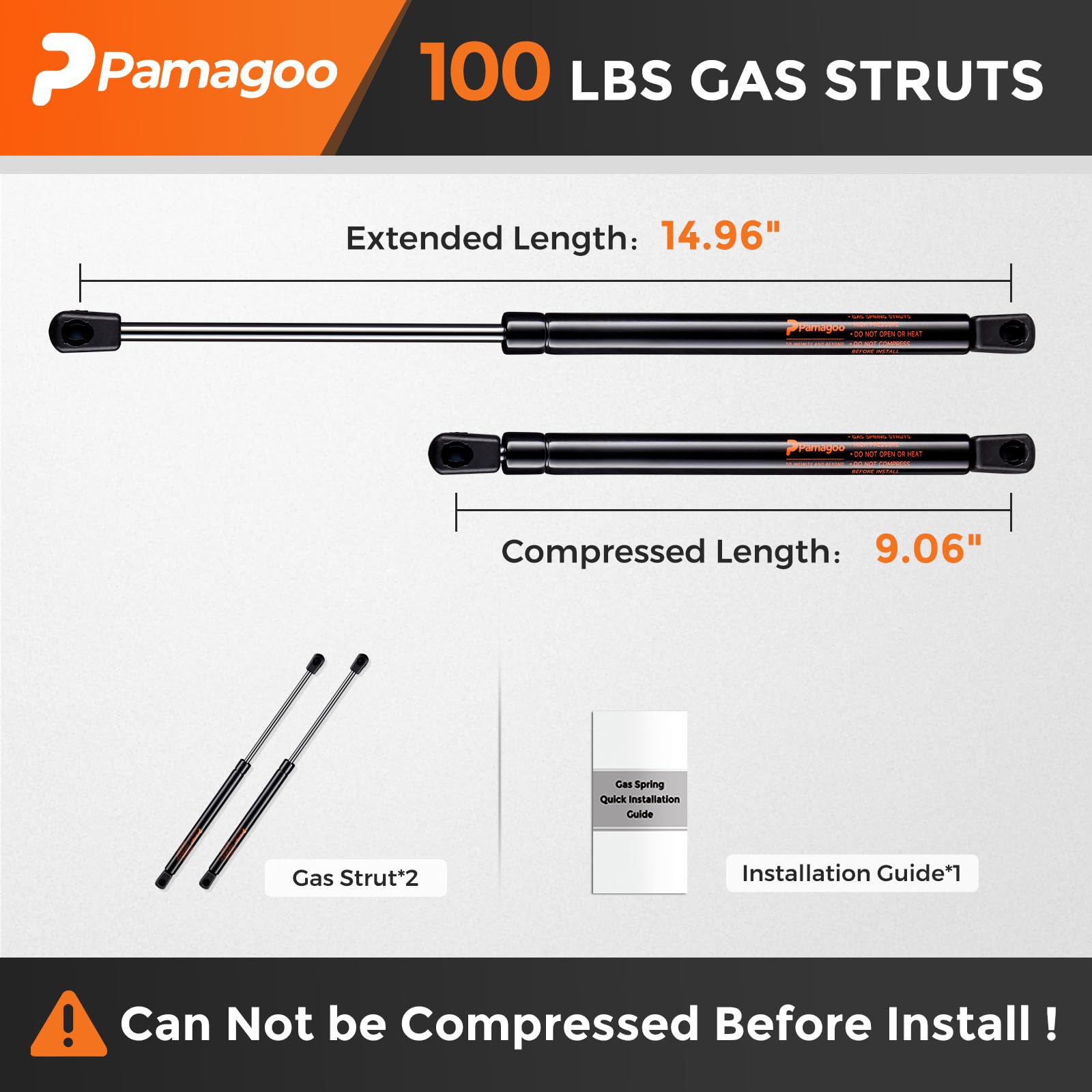 SE150P100 15 inch 100 lbs Gas Struts, 15'' Gas Shock Prop for Leer A.R.E Snogtop Camper Shell Truck Topper Cap Canopy, Pickup To