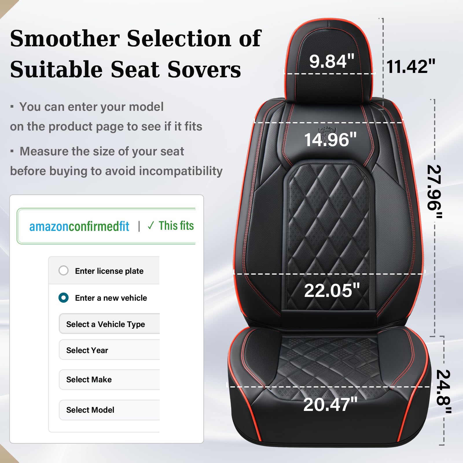 Coverado 2-Pack Faux Leather Car Seat Covers, Waterproof Front Seats, Black&Red, Universal Fit, Model XRC2118