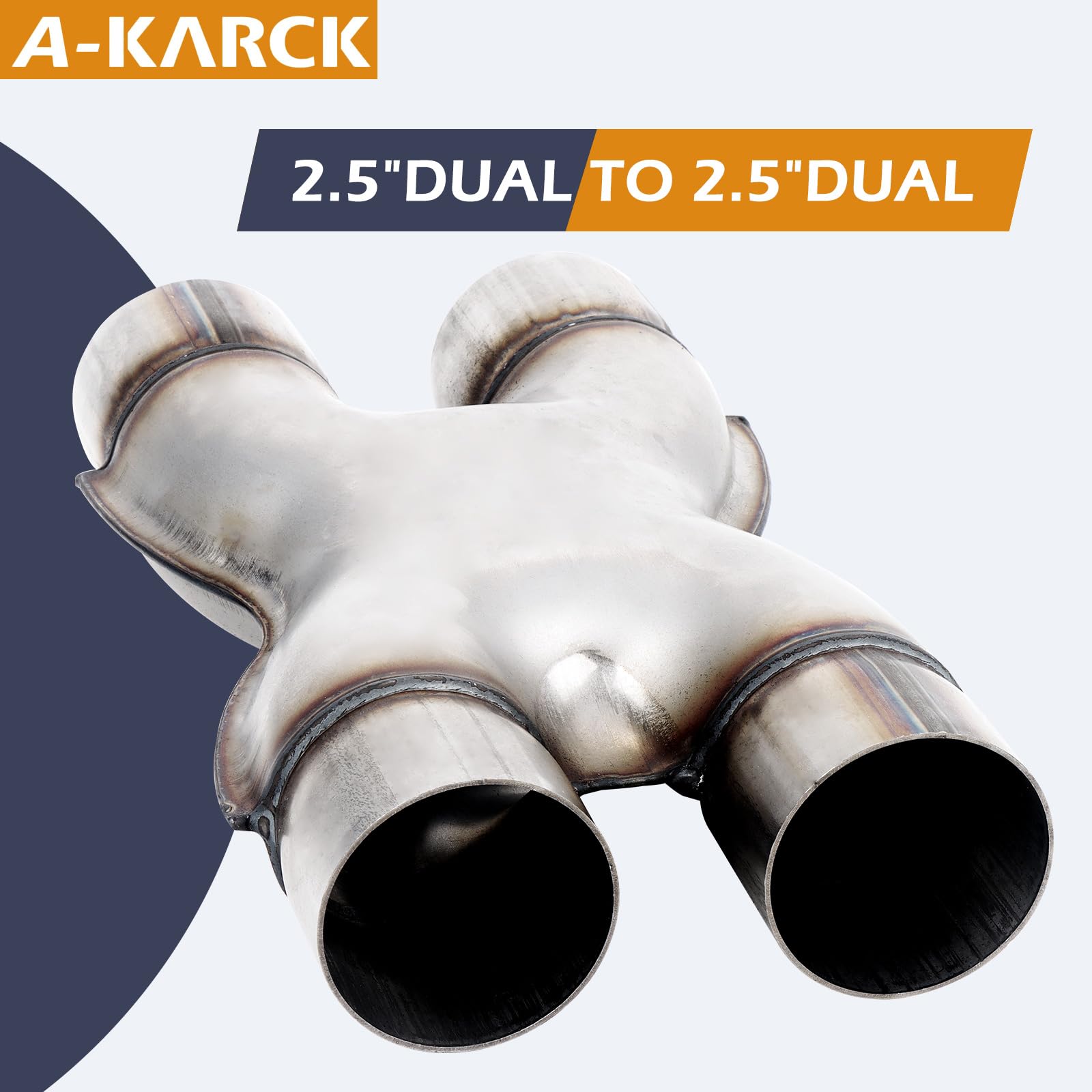 A-KARCK Stainless Steel X Pipe Dual 2.5" Inlet, 12" Long, for Smoother Exhaust, Model X2525, Color: X Pipe