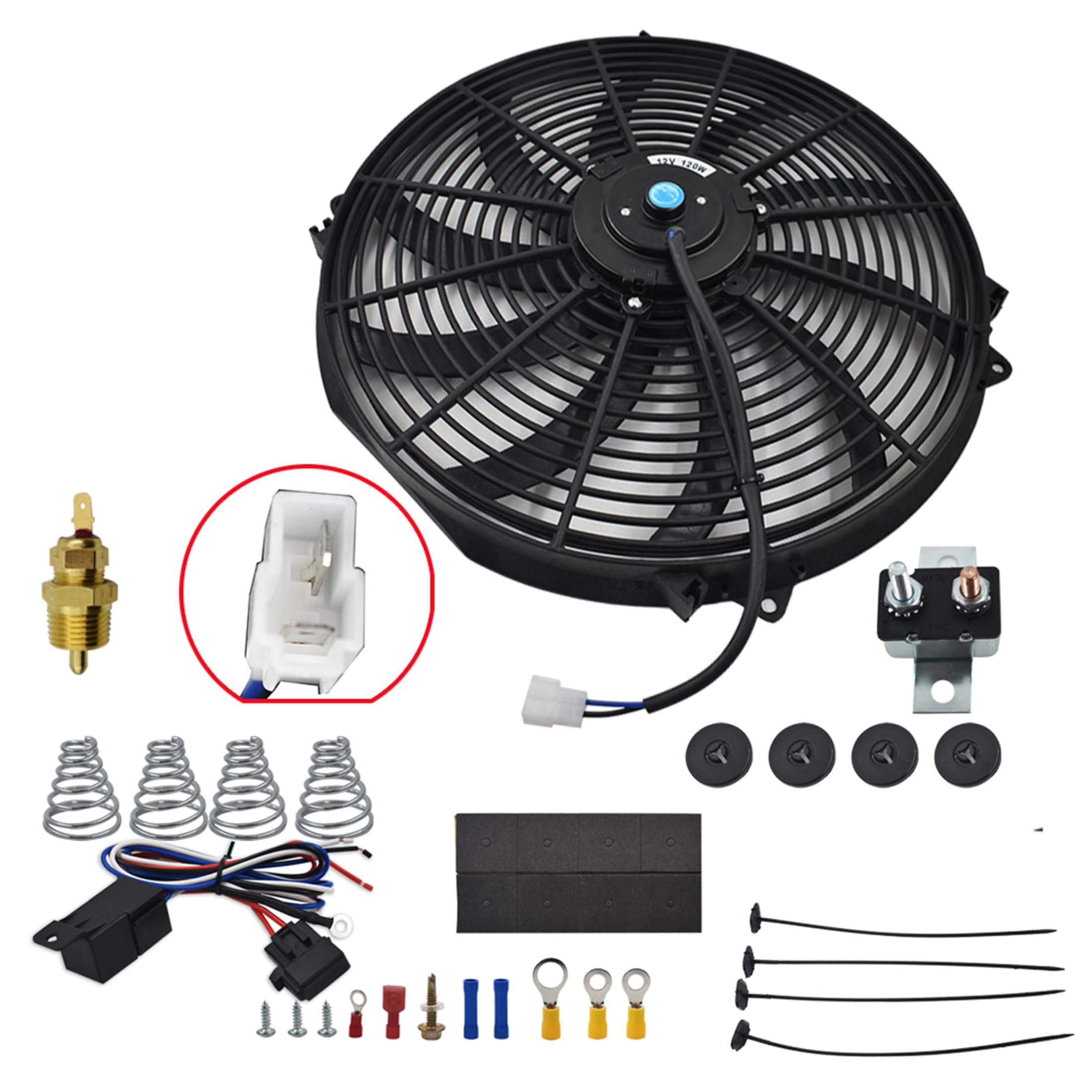Thomletha 16inch Electric Radiator Cooling Fan 12V 3000CFM Thermostat Wiring Switch Relay Kit