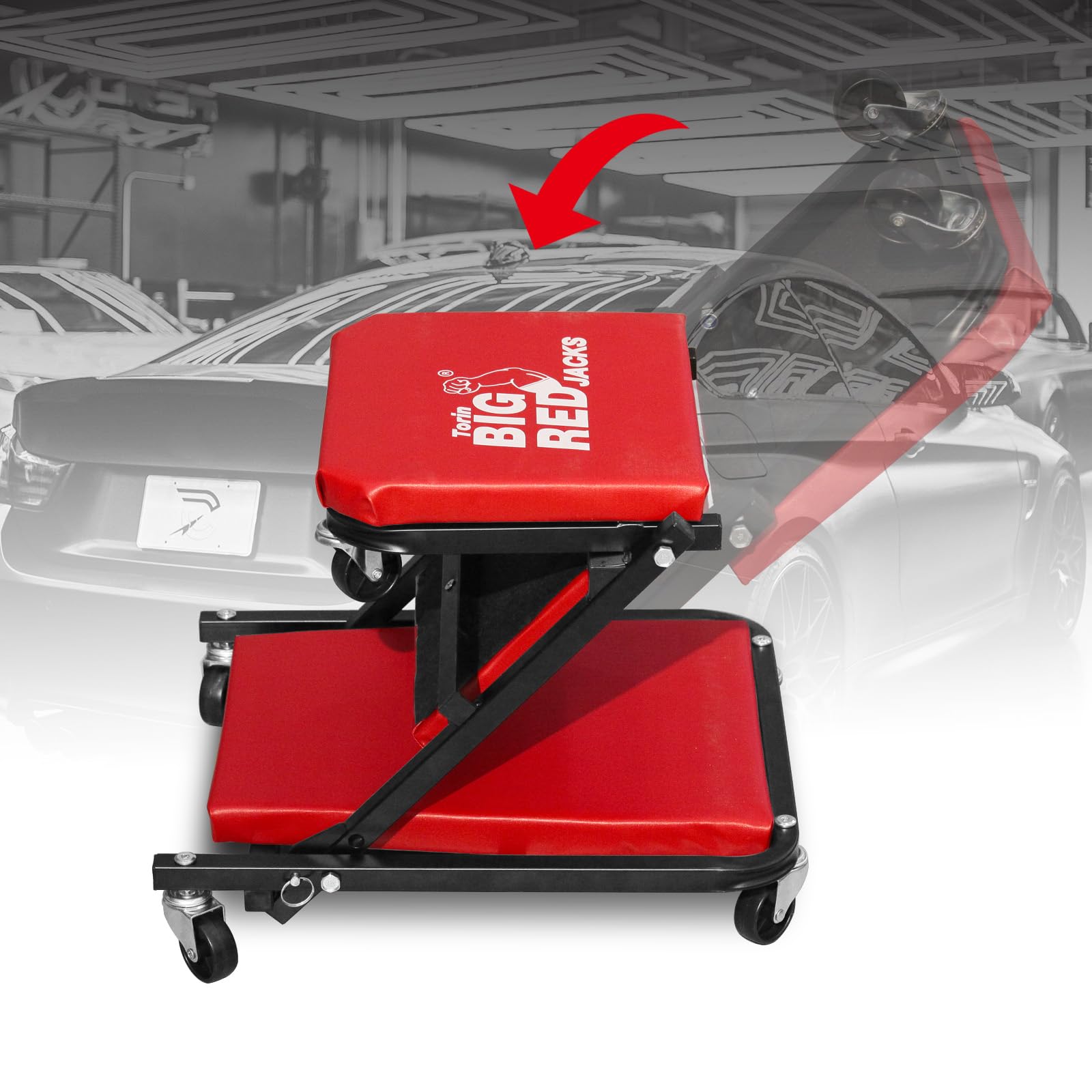 BIG RED 36" Foldable Z-Creeper Seat - 2-in-1 Garage Creeper with 6 Wheels, 300 Lbs Capacity, Red, Model ATR6036ZER
