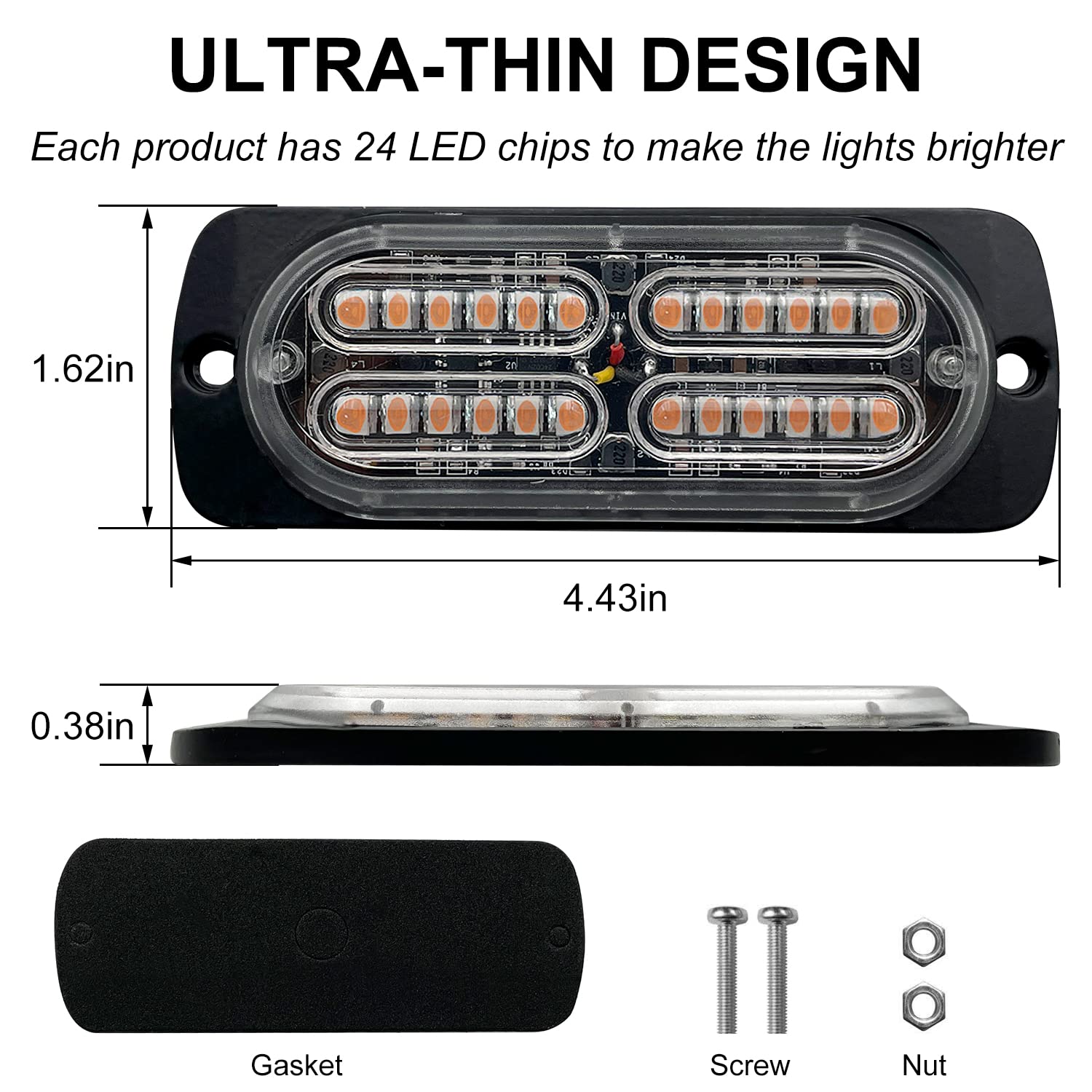 EASE2U E 20-LED Amber Strobe Light Bar - Waterproof, 12-24V, Purple, 32 Flashing Modes, 4PCS for Car Truck SUV Van