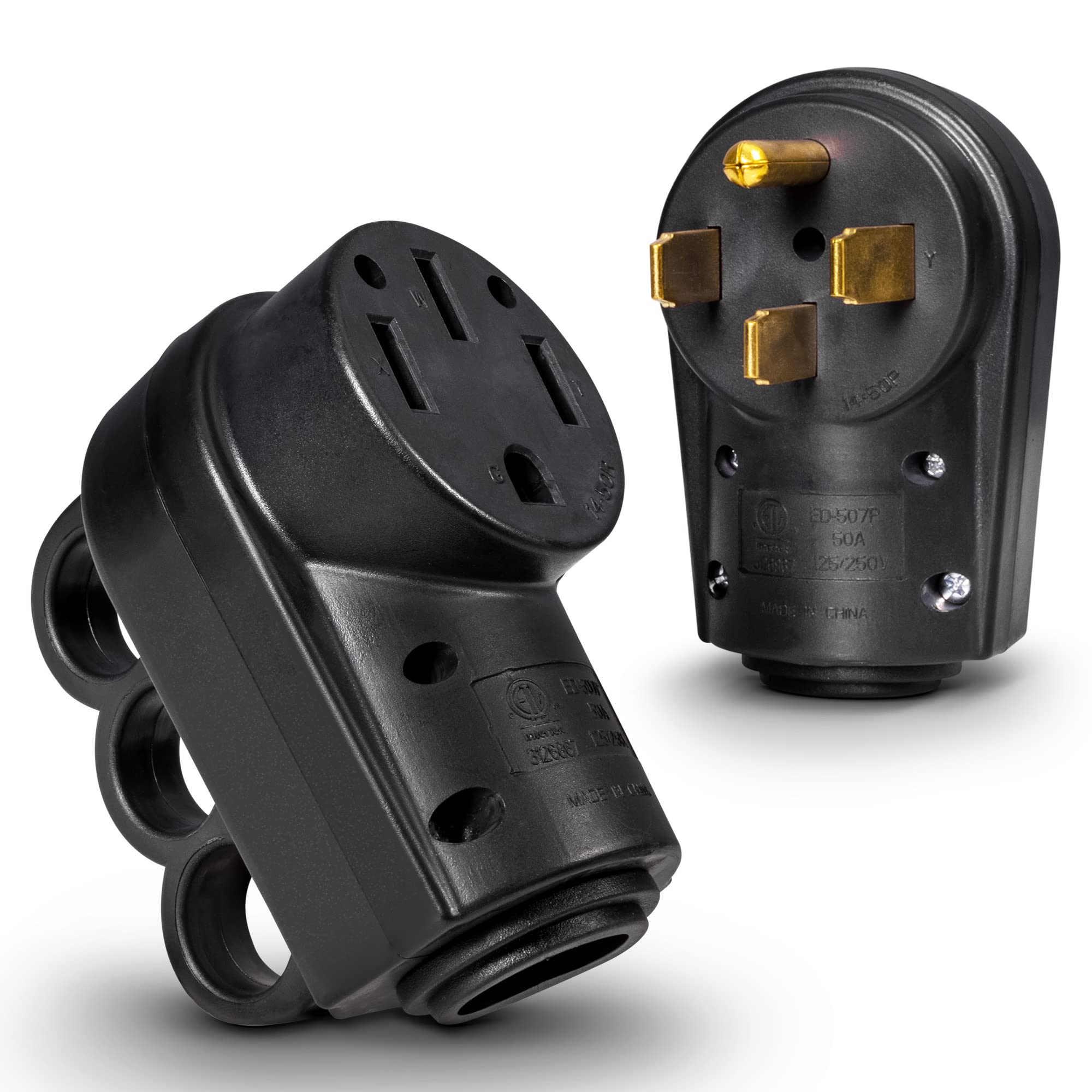 True Mods NEMA 14-50P/50R 125/250VV 50A RV Power Cord Male/Female Replacement Socket Plug Combo Kit for 6/3 + 8/1 AWG 4-Wire Cor