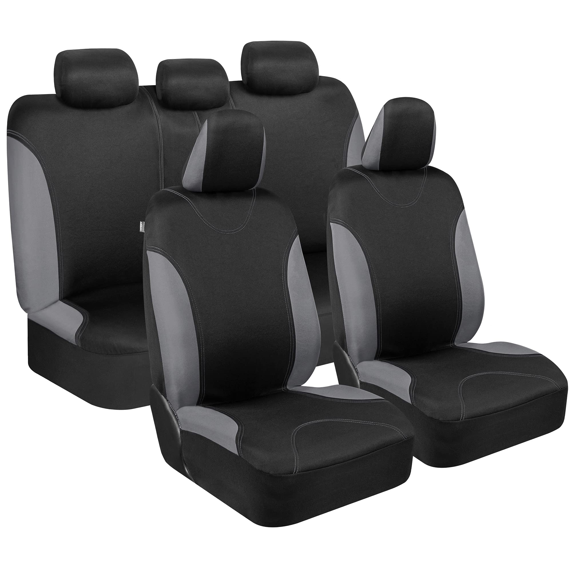 Bdk Ultrasleek Gray Seat Covers For Cars, Two-Tone Front Seat Covers With Matching Back Car Seat Cover, Made To Fit Most Auto Tr
