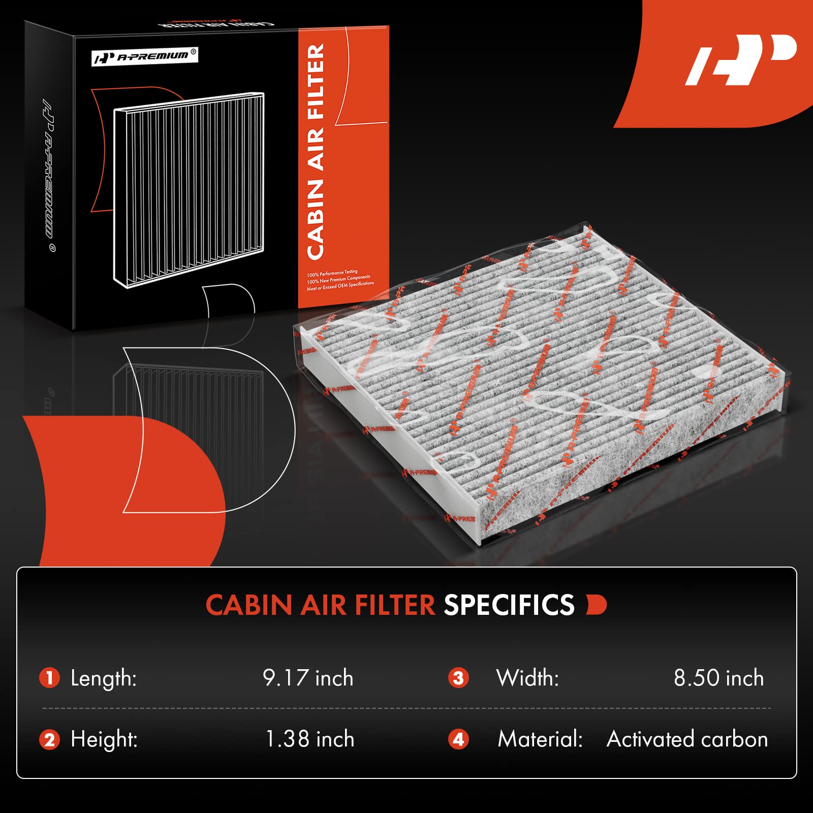 A-Premium 2-Pc Cabin Air Filter With Activated Carbon Compatible With Hyundai Elantra, Ioniq 5, Santa Fe, Sonata, Tucson & Kia K