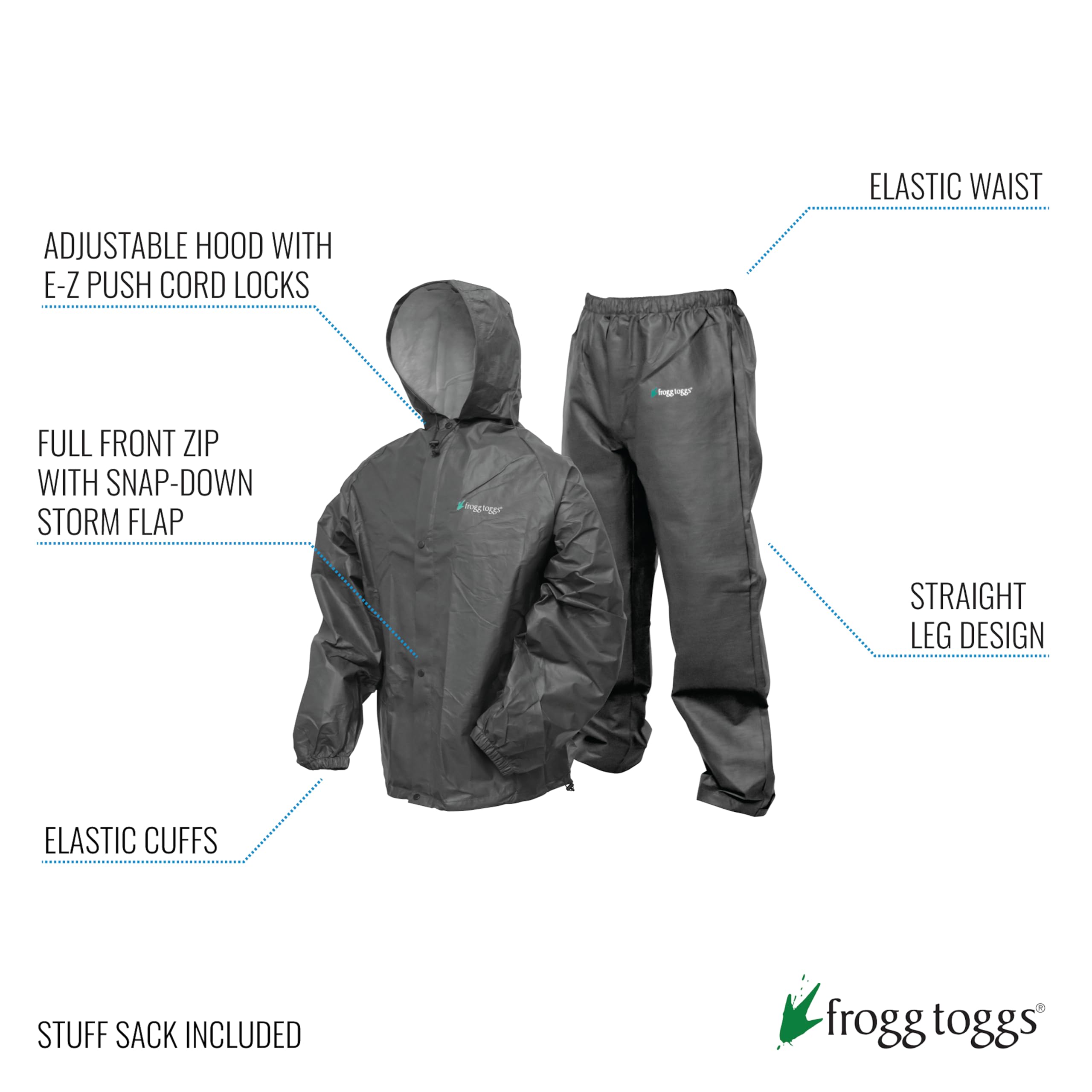 Frogg Toggs Men'S Pro Lite Suit, Waterproof, Breathable, Dependable Wet Weather Protection, Carbon Black, Small-Medium