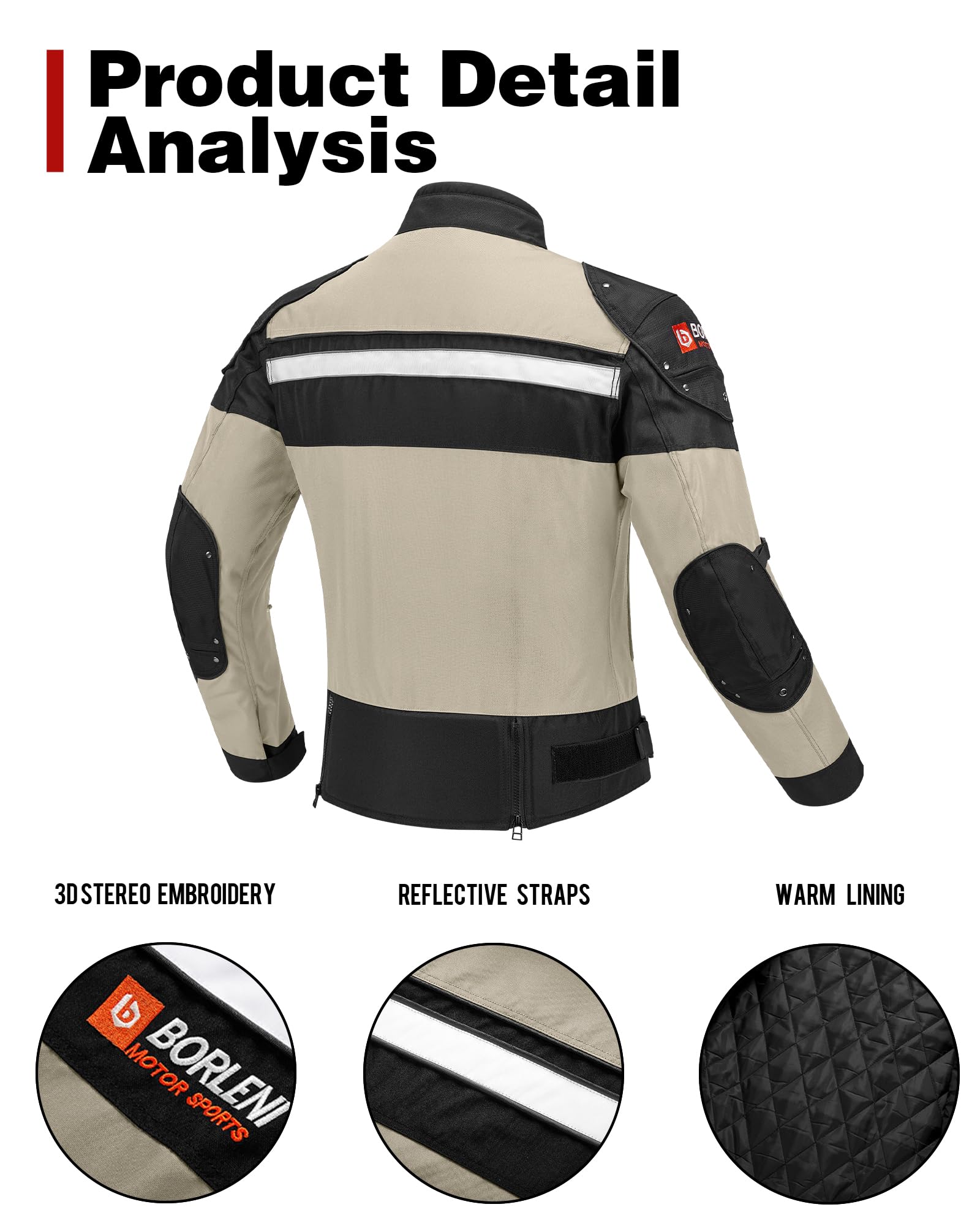 Borleni Motorcycle Jacket Windproof Motorcycle Full Body Protective Gear Ce Armor Suitable For All Seasons,Brown,Xxl