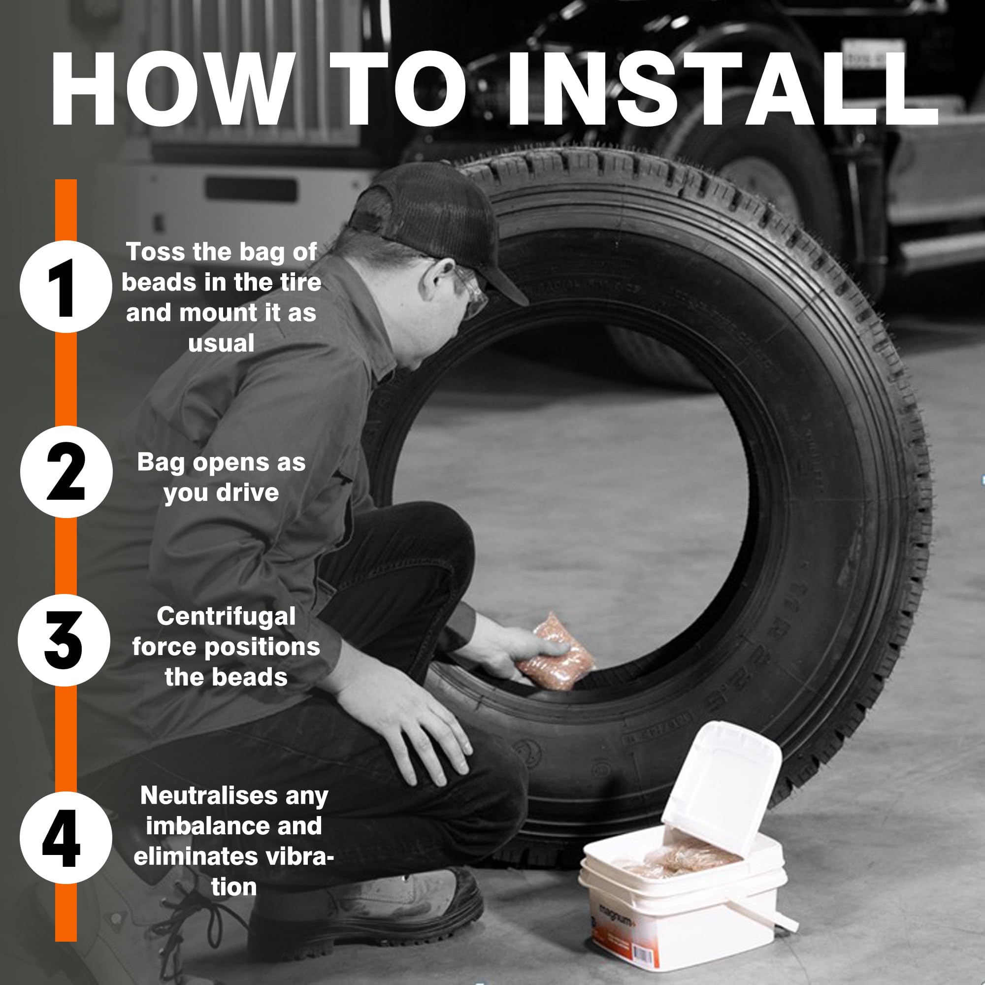 magnum+ Tire Balancing Beads - Tempered Glass, 3oz/85g, TPMS Compatible, Clear - Ideal for Trucks, Trailers, Off-Road Vehicles