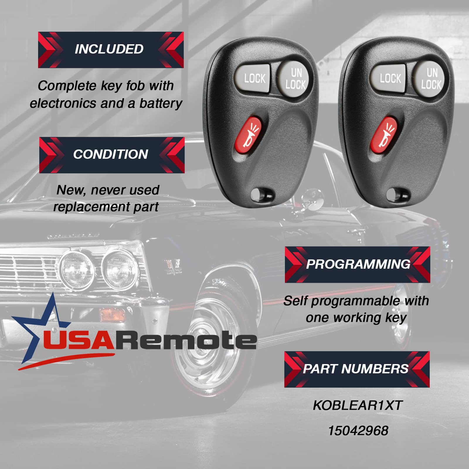 USARemote Key Fob Remote for Cadillac & Chevy - 2-Pack, Plastic, Fits 2001-2002 Models
