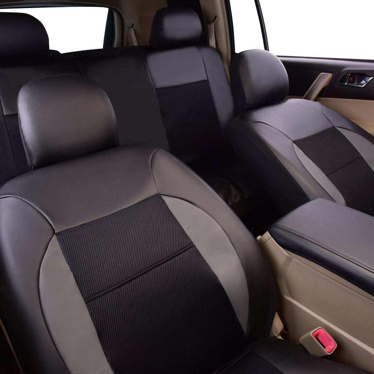 CAR Pass Luxury PU Leather Car Seat Covers Two Front Seats -Universal fit for 95% Automotive Vehicle SUV Truck Sedan, with 5mm C