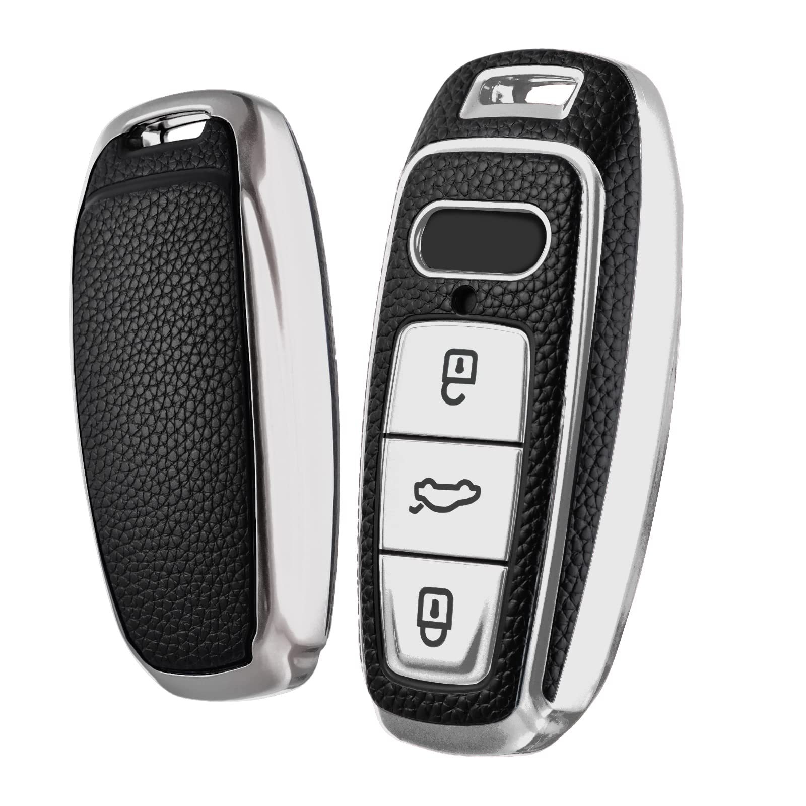 Elohei For Audi Key Fob Cover, Special Soft Tpu Key Case Cover Protector Compatible With Audi A6L A6 A7 A8 Q7 Q8 E-Tron 2018-2022 A3 S3 S6 Sq7 Rs6 S7 Rs7 Smart Key(Leather Texture Silver)