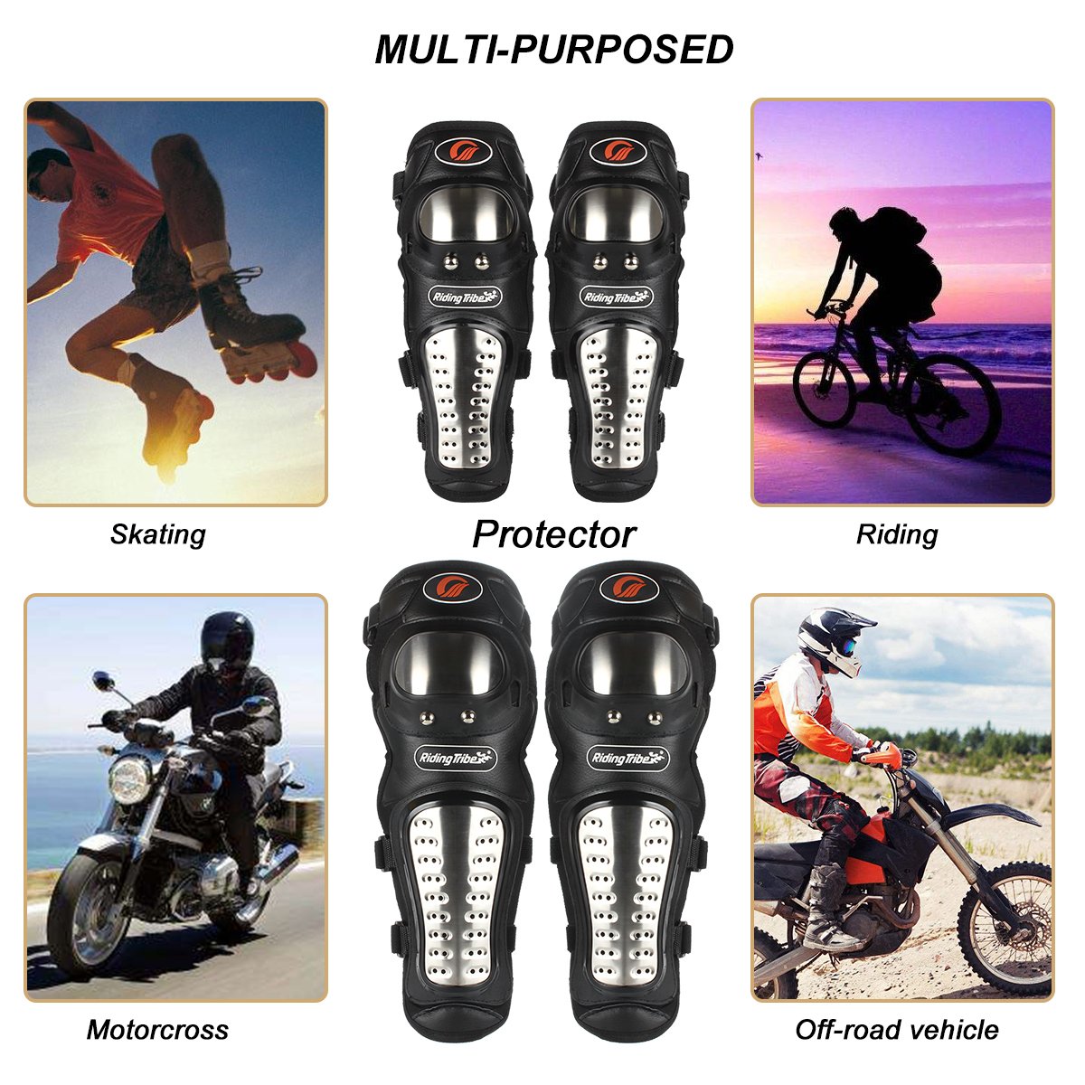GES Knee Pads Motorcycle - 4Pcs Adults Alloy Steel Motorcycle ATV Motocross Elbow Knee Shin Guards Protector Motocross Racing/Ad