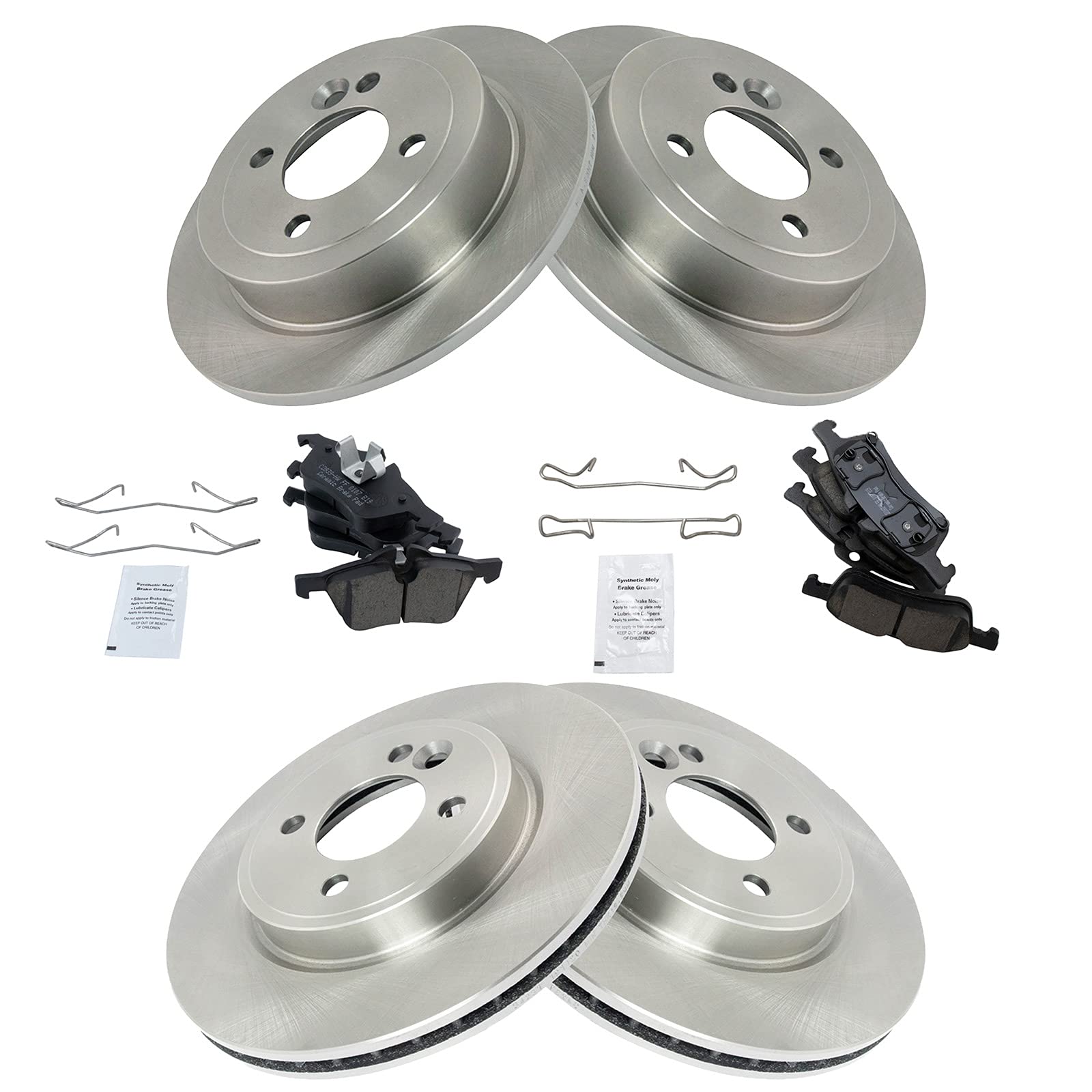 Trq Front And Rear Brake Pad & Rotor Kit Brake Pads Brake Rotor Ceramic Compatible With 2002-2006 Mini Cooper
