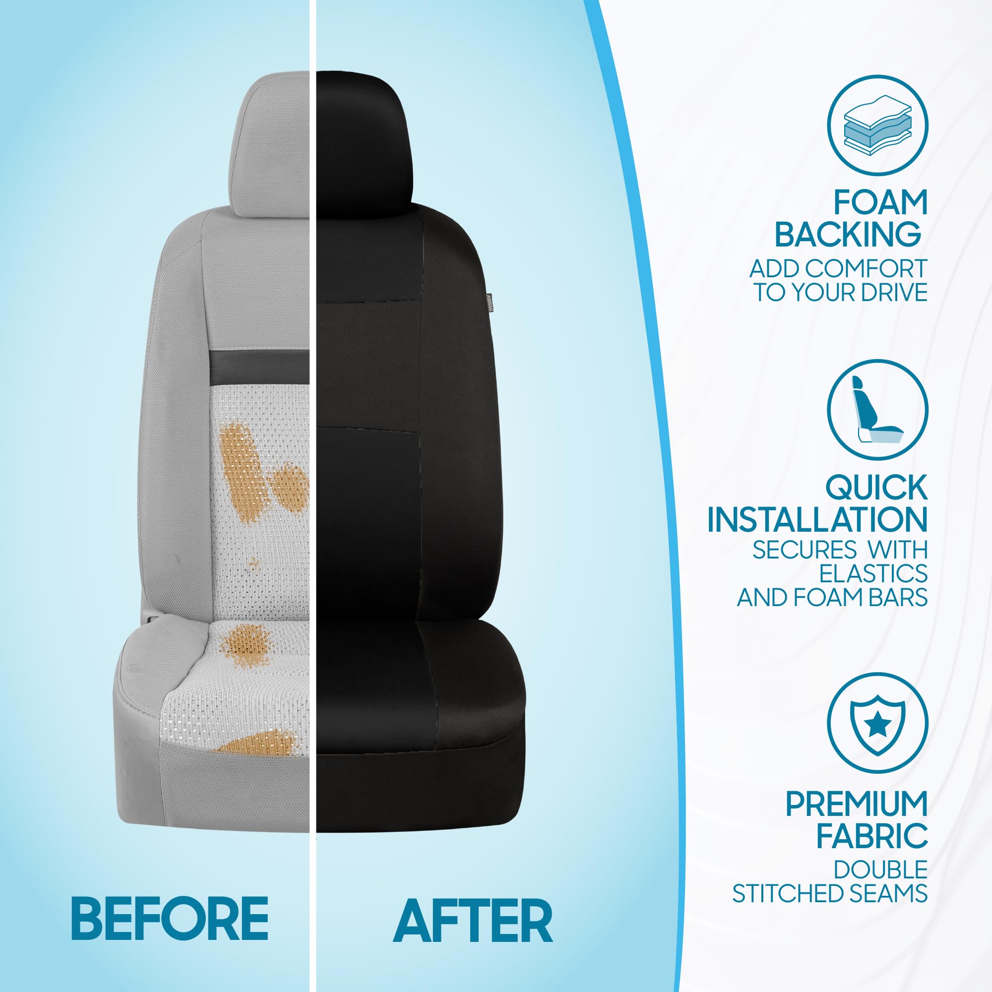 Bdk Polypro Black Car Seat Covers Full Set With Matching Carpet Floor Mats - Automotive Seat Covers For Cars Trucks Suv - Includ