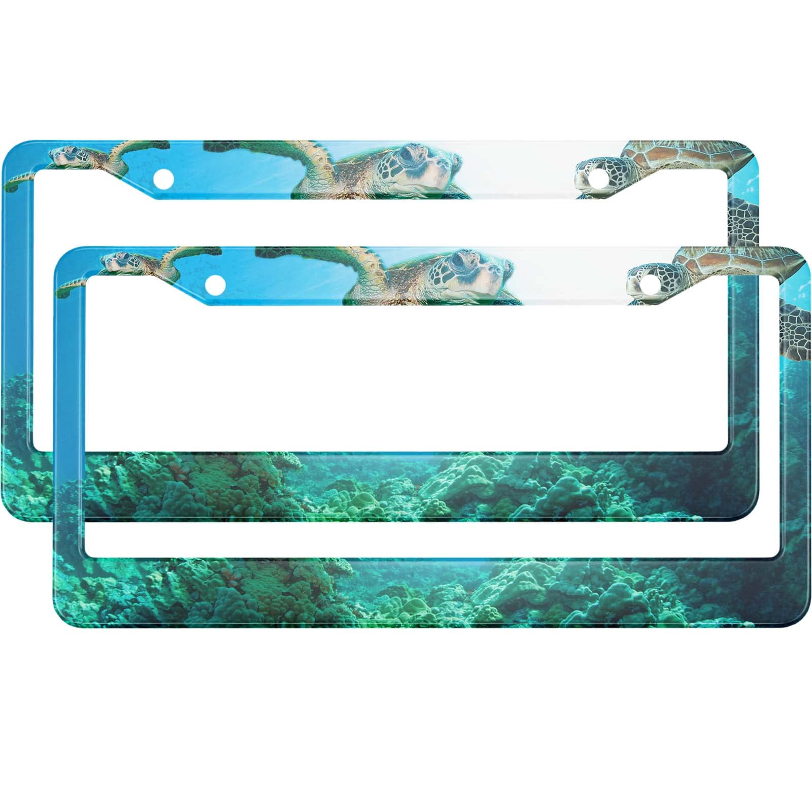 HOSNYE Sea Turtle License Plate Frame Black 2 Pcs Ocean Seagrass Deep Sea Metal Cute Licenses Plates Frames Licenses Plate Cover