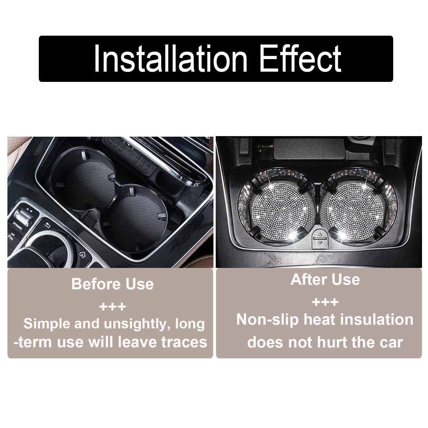 4Pcs Bling Cup Holder Insert Coaster- 2.75 Inch Silicone Anti-Slip Shockproof, Universal Fashion Car Interior Accessories For Women (White)