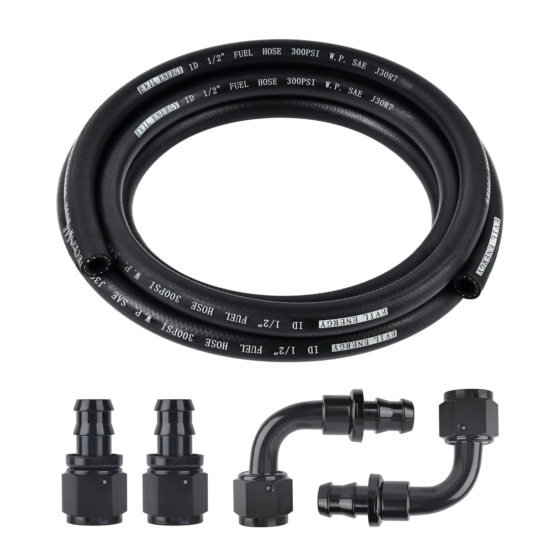 EVIL ENERGY 1/2 Fuel Hose Line Kit, 8AN Push Lock Hose Kit NBR SAE 30R7 10FT