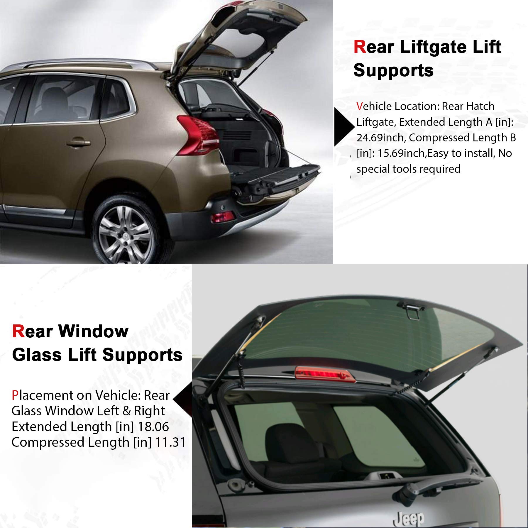 Youxmoto Hatch Liftgate And Rear Window Glass Lift Supports Struts For Chevrolet Tahoe, Cadillac Escalade, Gmc Yukon, Gmc Yukon