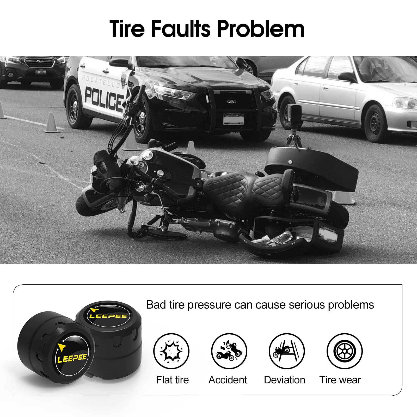 Leepee Motorcycle Tire Pressure Monitoring System, Tire Pressure And Temperature Alarm, Wireless Motorcycle Tpms With 2 External