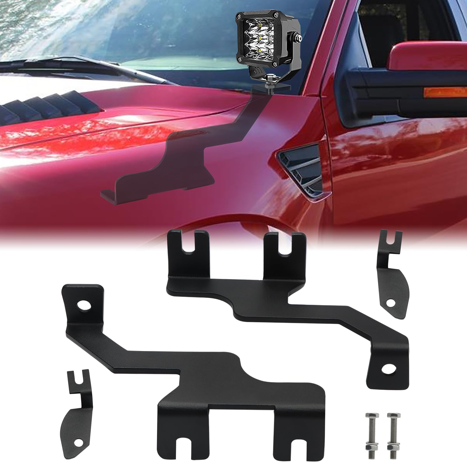 JERBOR Ditch Light Mounting Brackets Kit, Upper Hood Hinge Ditch Side Pillar Led Light Pod Mount Bracket for Ford F150 2004-2014
