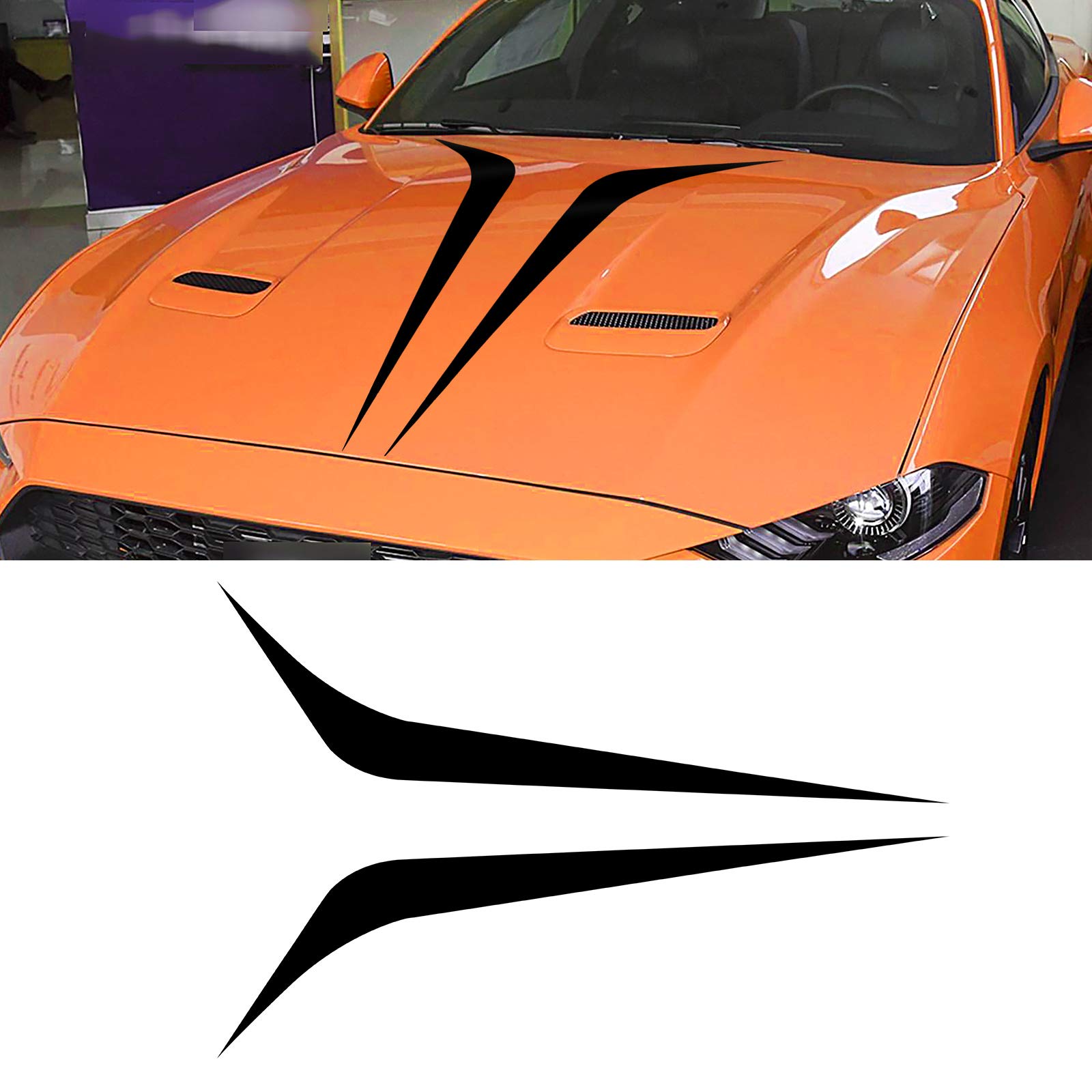 Lanzmyan 39.4''X7.3'' Vinyl Car Hood Stripes Sticker,Racing Stripes For Cars,Automotive Exterior Accessories Decoration 2Pcs(Bla