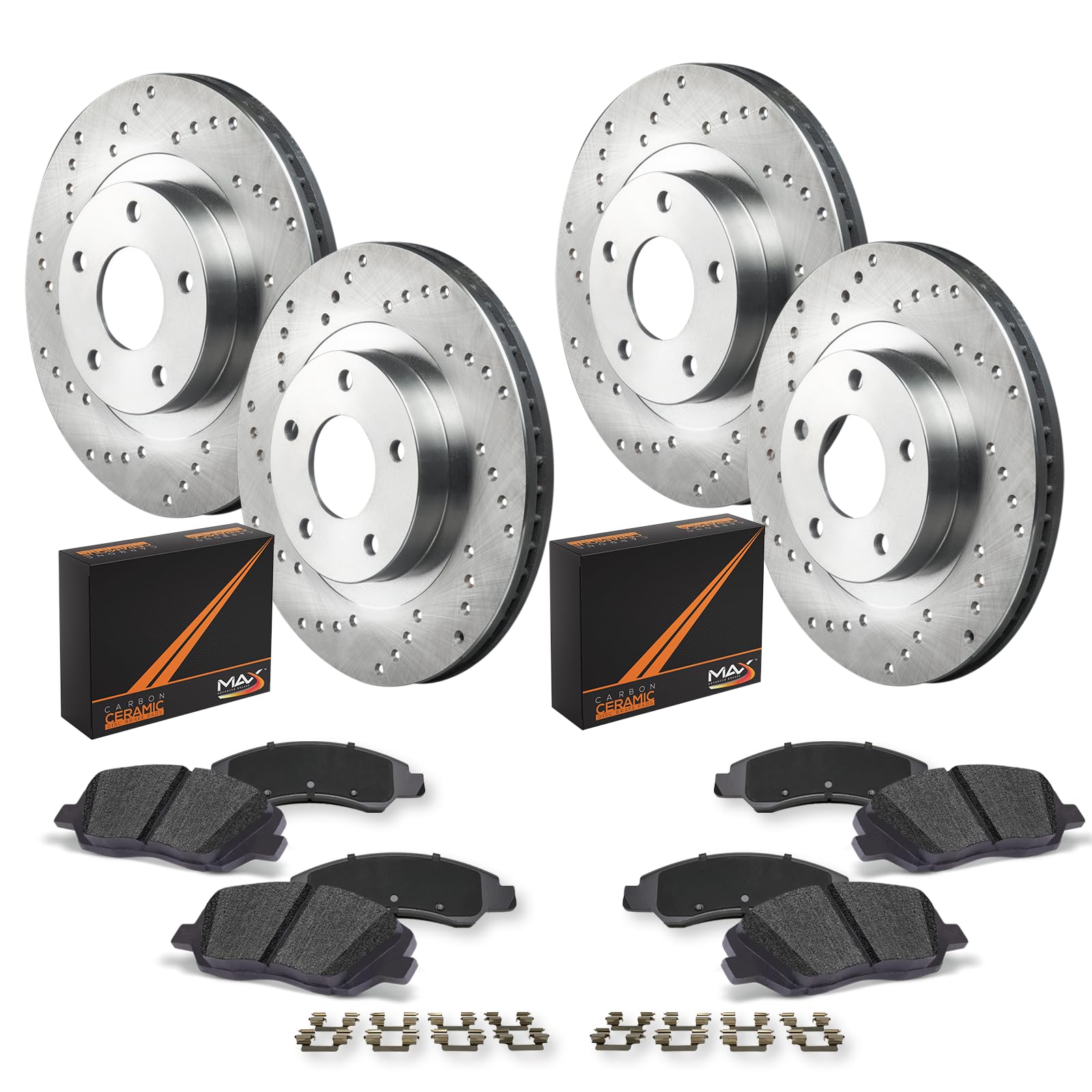 Max Advanced Brakes Front & Rear Brake Kit For 2005-2010 Vw Jetta 2010-2013 Vw Golf W/10.24' Rear Rotor Vw Rabbit Replacement Cross Drilled Disc Brake Rotors And Ceramic Brake Pads