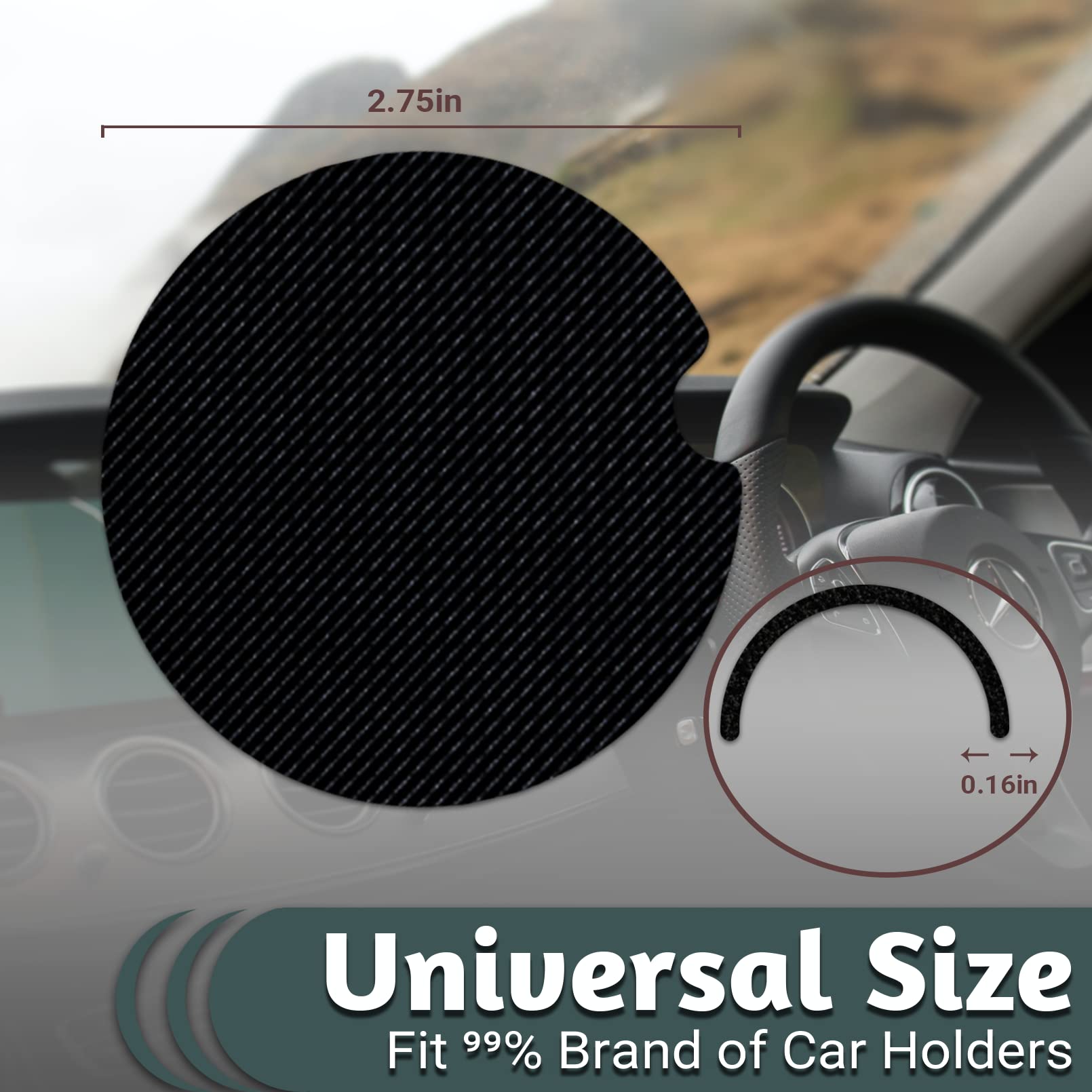 Topographic Anti-Slip Rubber Car Cup Mat with 2 Pack Cup Holder Coasters for Men & Women, Cute Interior Accessories