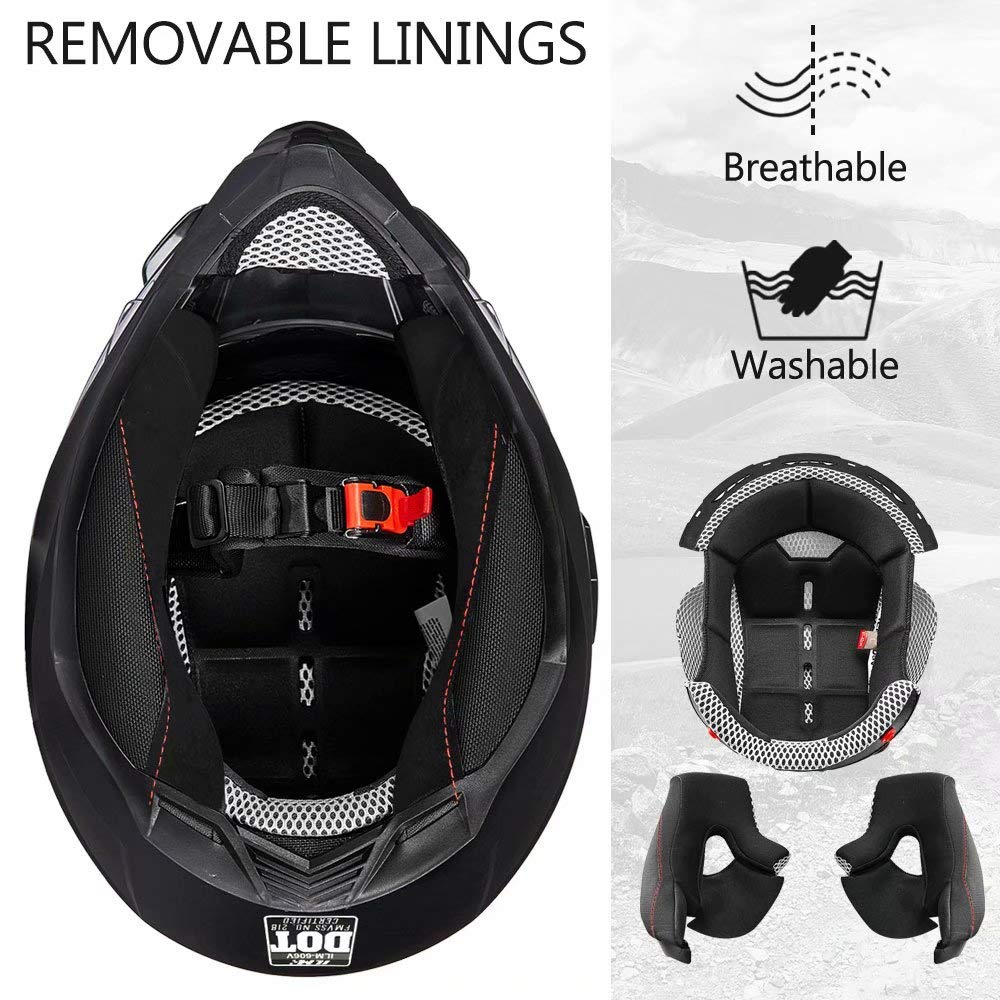Ilm Off Road Motorcycle Dual Sport Helmet Full Face Sun Visor Dirt Bike Atv Motocross Casco Dot Certified Model 606V(Matte Black